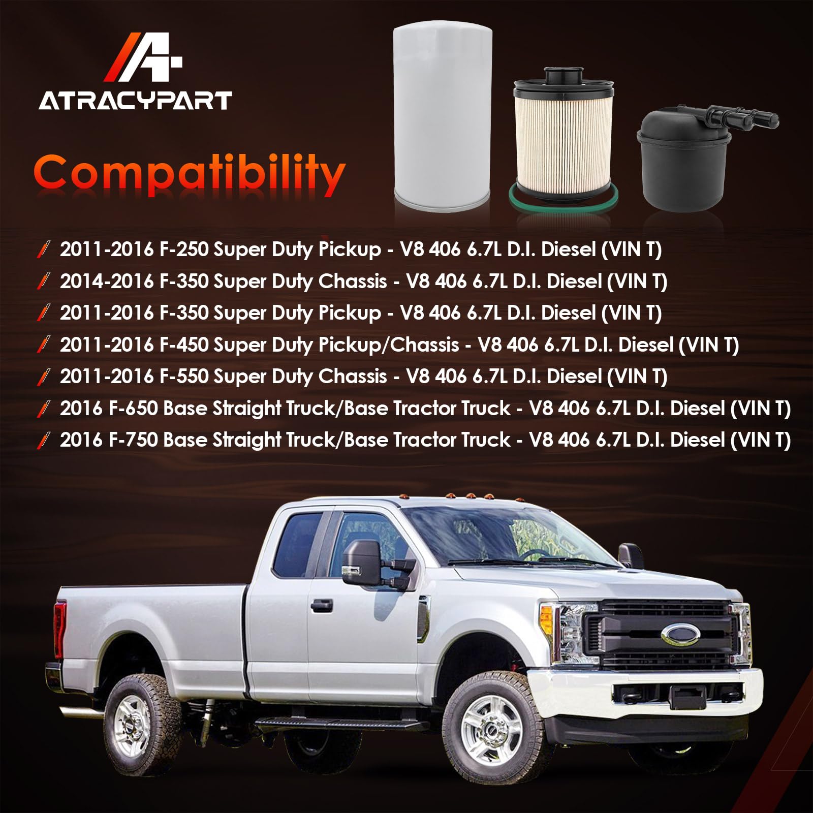 ATRACYPART Diesel Fuel & Oil Filter Set for 2011-2016 Ford 6.7 Powerstroke V8, Replaces BC3Z-9N184-B & BC3Z