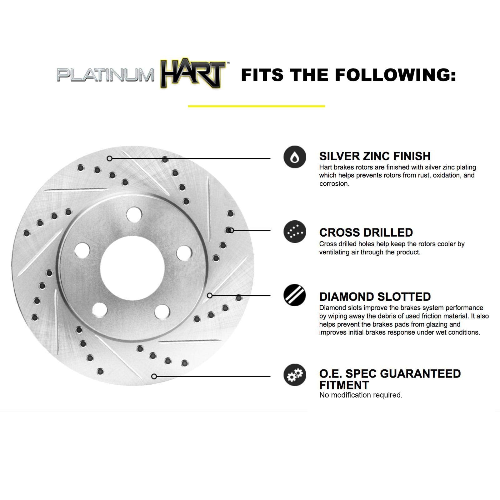 Hart Brakes Front And Rear Brake Rotors Silver Drilled Slotted Ceramic Brake Pads Compatible For 2016-2021 Hyundai Tucson, Kia S