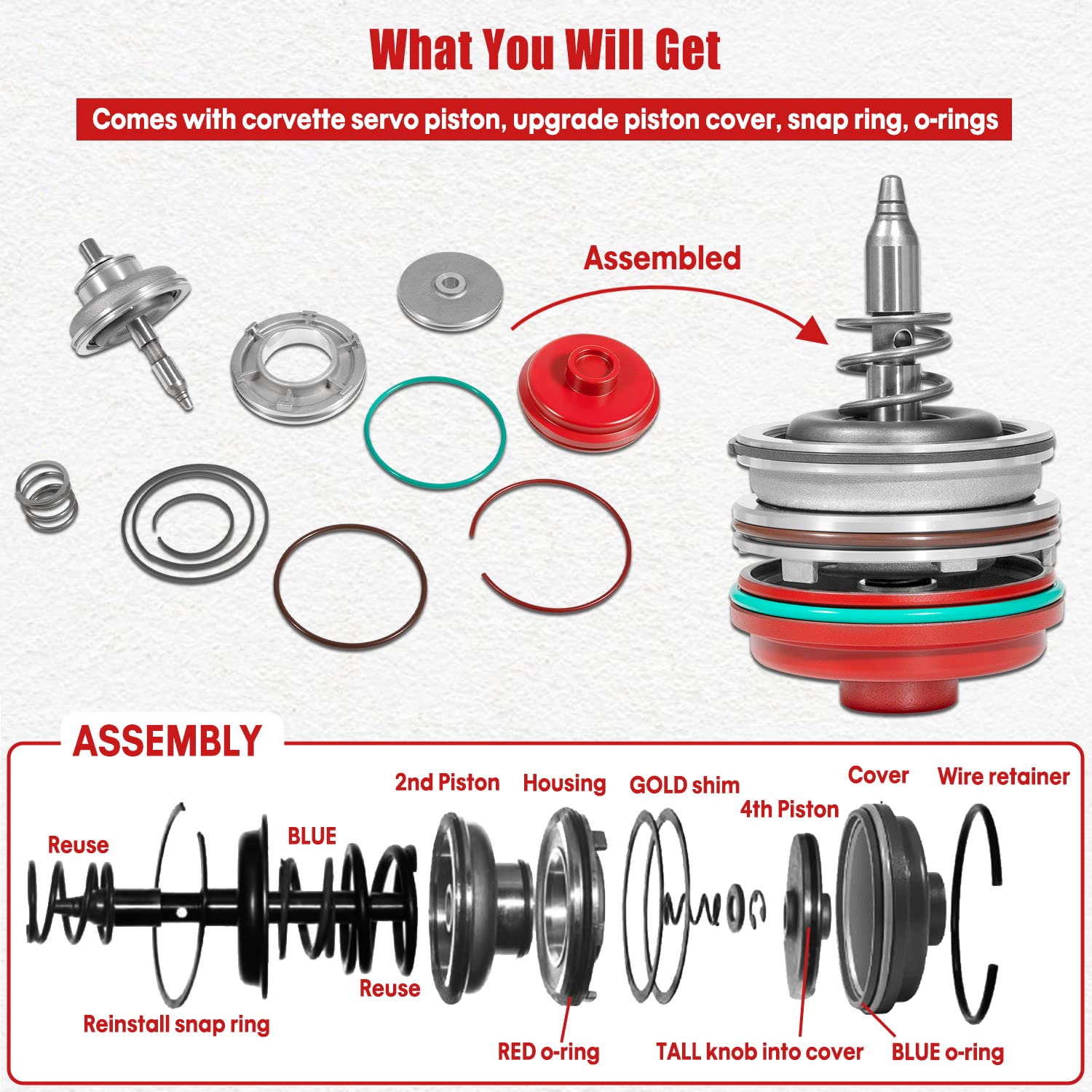 DearChan Corvette Servo Piston Assembly, Aluminum Alloy, Model DC-700R4, for GM 1982-2014 700R4 4L60E 4L65E