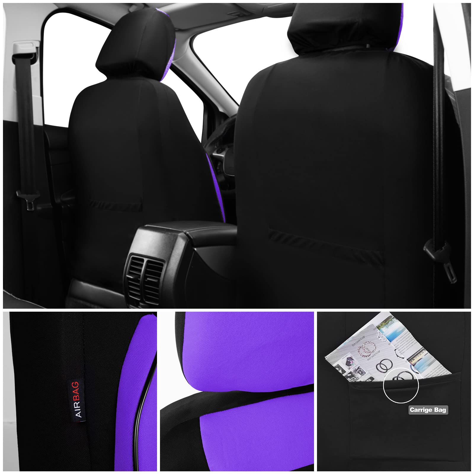 CAR PASS 6PCS 3D Foam Cushion Back Support Universal Fit Elegance Two Front Car Seat Covers,for Automotive SUV,Van,saden,Trucks