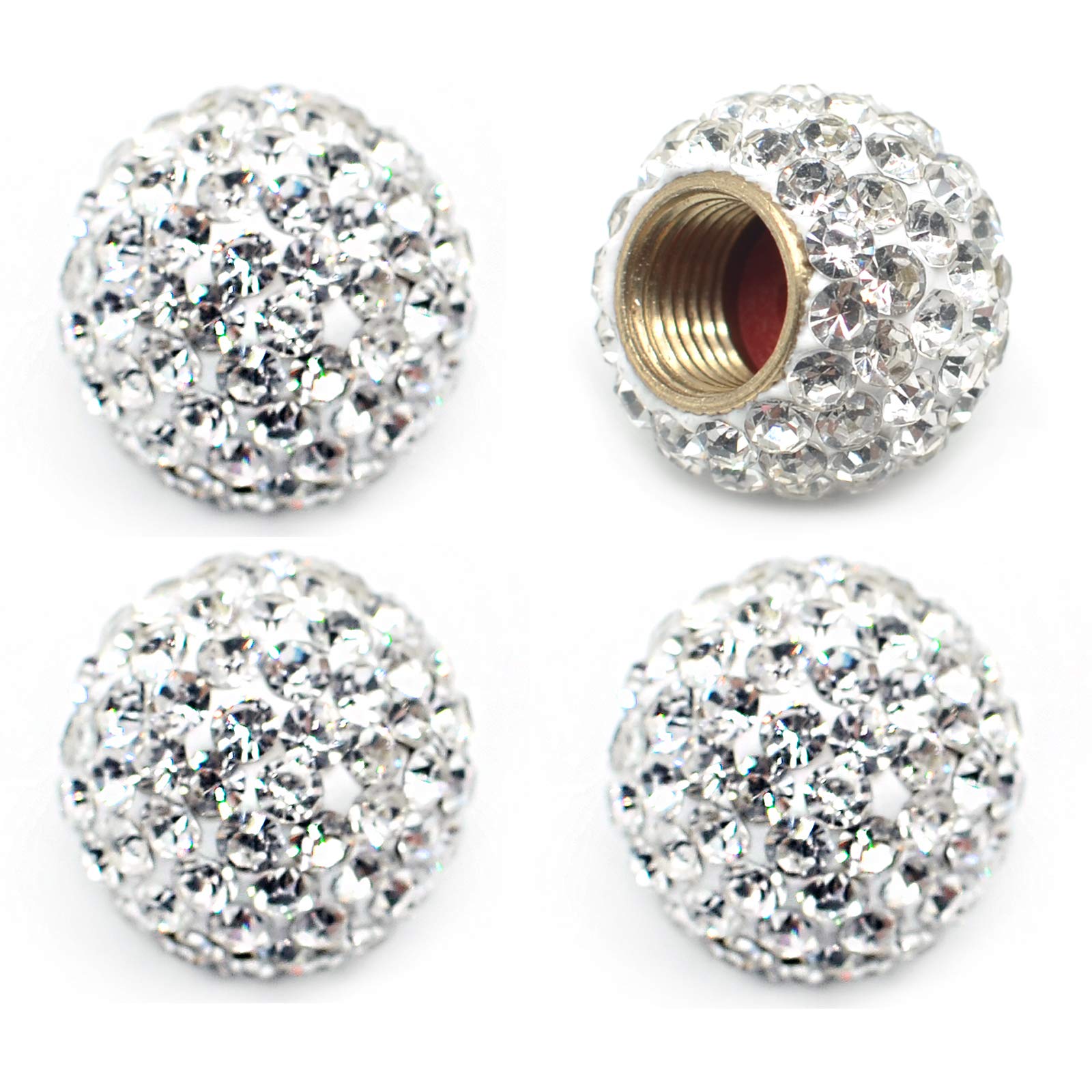 Mechcos Car Wheel Tire Valve Caps, 4 Pack Crystal Rhinestone Car Tire Wheel Valve Stem Air Caps For Car Tire Accessories Universal For Cars, Suvs, Bicycle, Trucks And Motorcycles - White