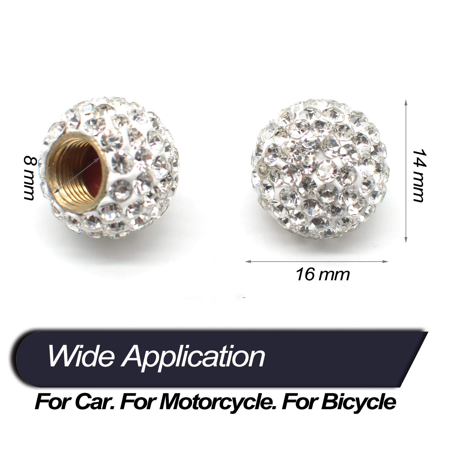 Mechcos Car Wheel Tire Valve Caps, 4 Pack Crystal Rhinestone Car Tire Wheel Valve Stem Air Caps For Car Tire Accessories Universal For Cars, Suvs, Bicycle, Trucks And Motorcycles - White