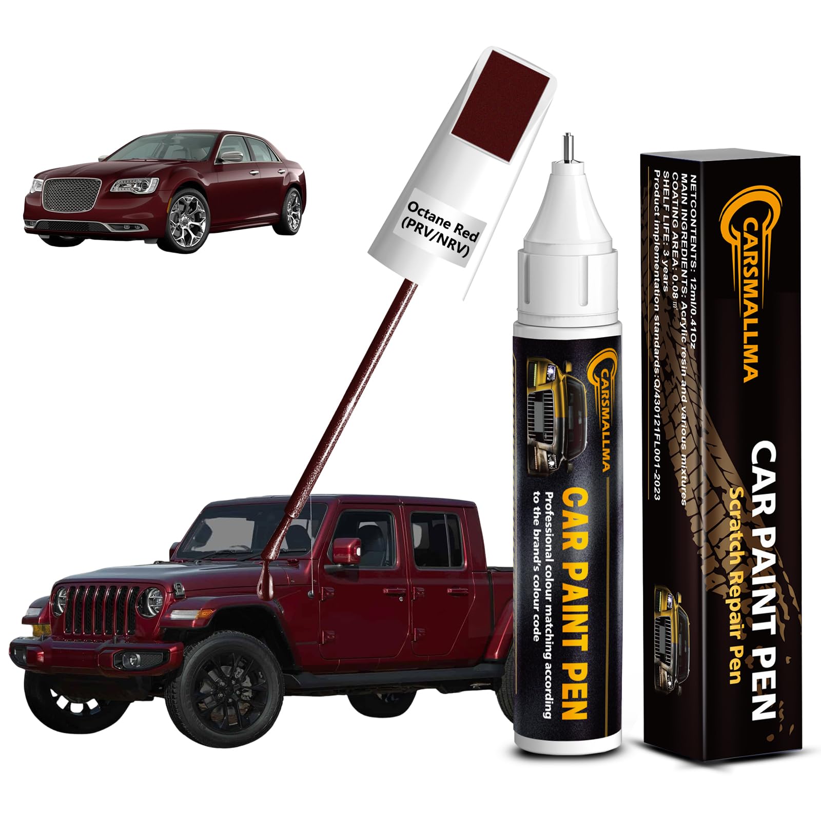 carsmallma Octane Red(PRV/NRV) Car Touch Up Paint for Dodge, Color Accurate Car Paint Scratch Repair Pen Kit Quick & Easy Fix Ve