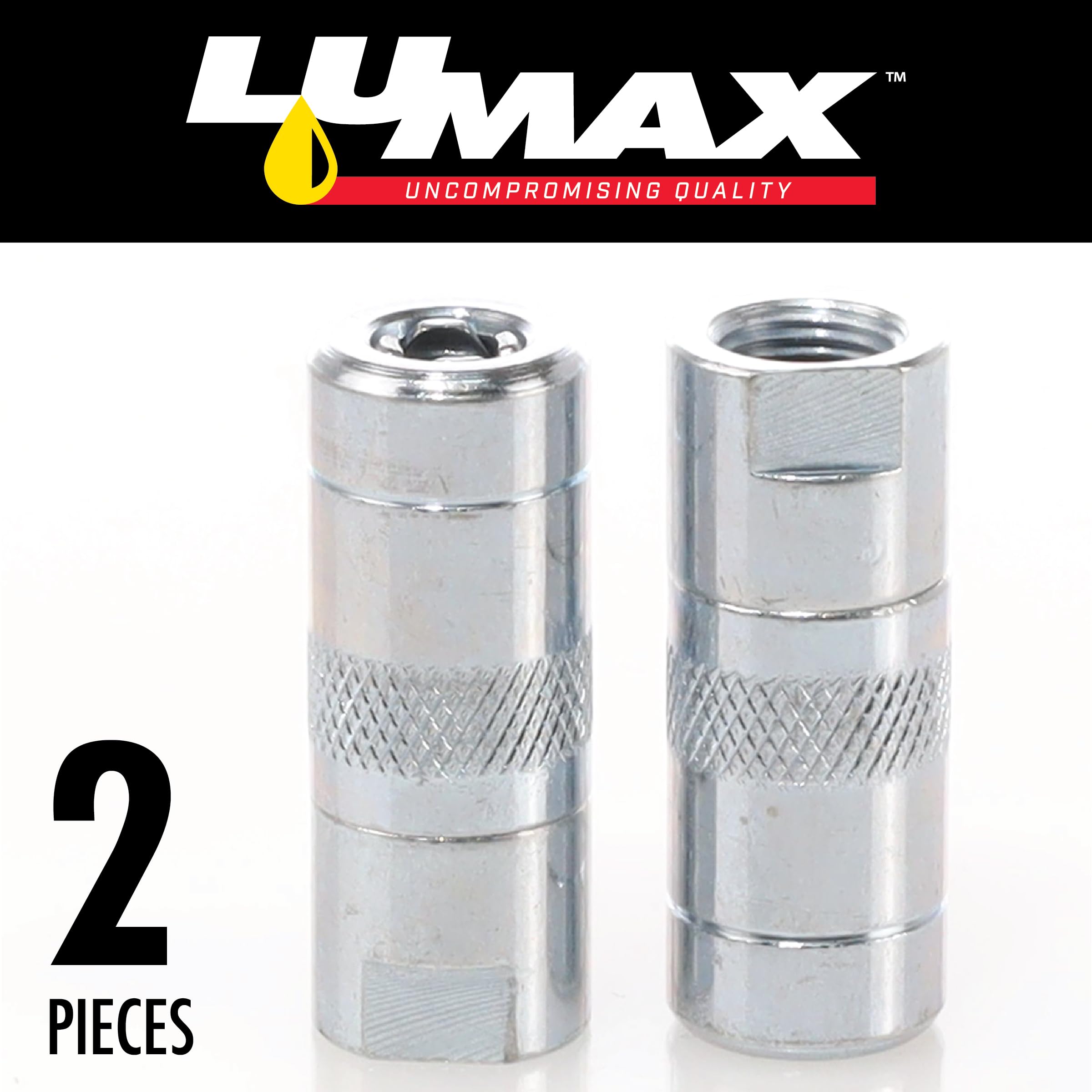 LUMAX LX-1400 Silver Grease Coupler, 1/8" NPT, Pack of 2, 4500 PSI Max Pressure, Durable Steel Construction