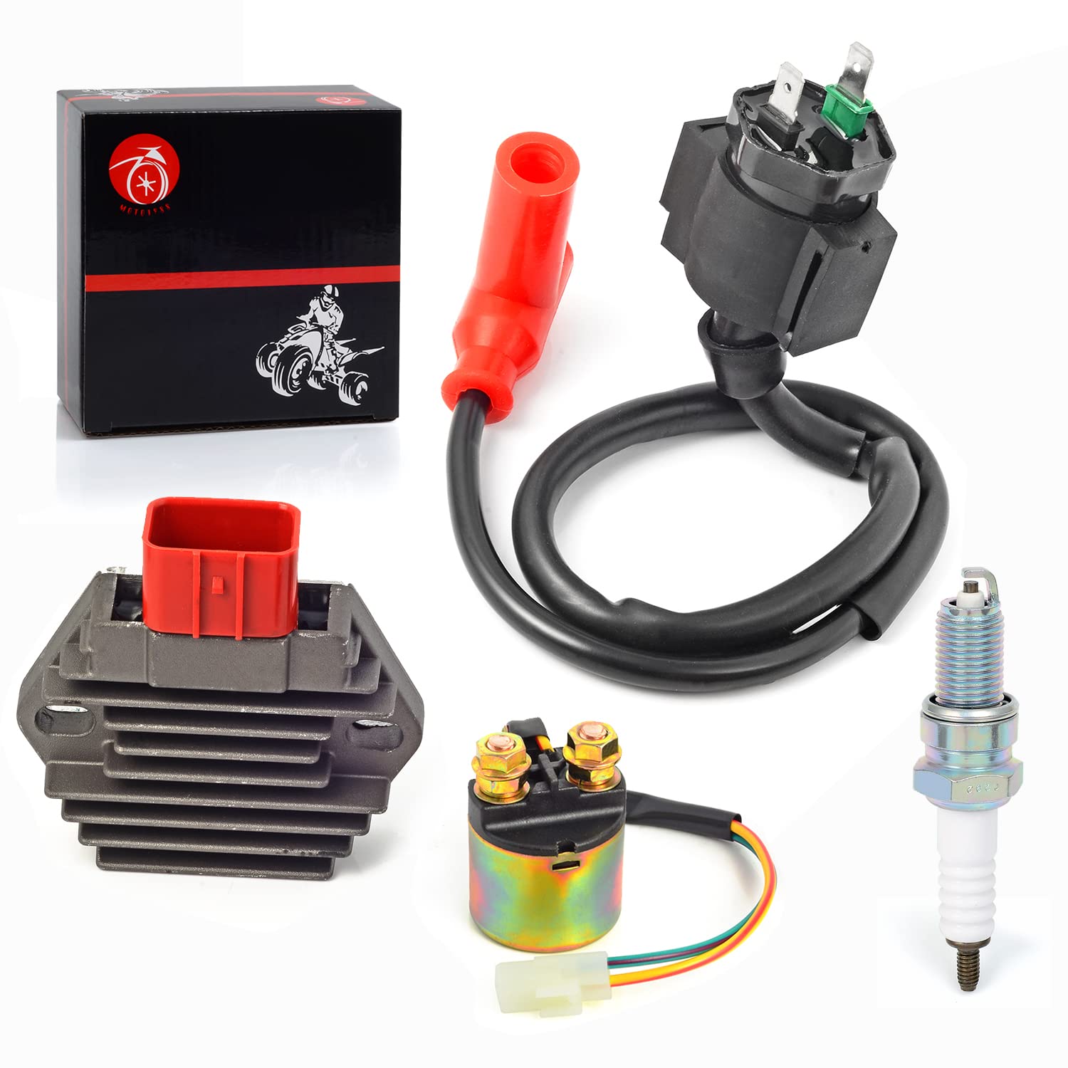 MOTO1988 Regulator Rectifier & Relay Ignition Coil Kit for Honda Rancher 350 & Foreman 450 1997-2006, Model 31600-HM7-003