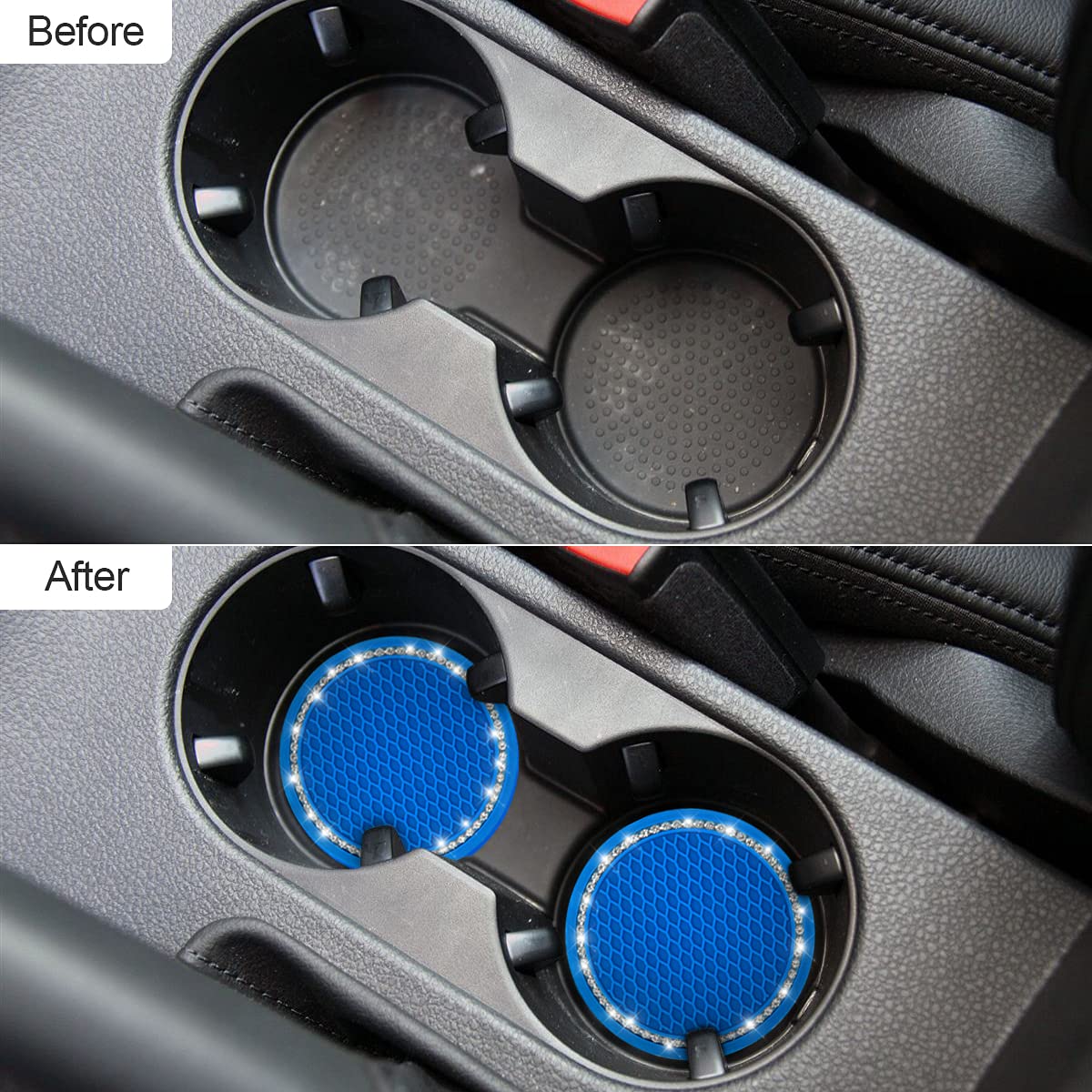 2 Pack Car Bling Cup Holder Coaster, 2.75 Inch Crystal Rhinestone Car Cup Holder Insert Coaster,Universal For Cars, Vehicles, Suvs, Car Interior Accessories For Women And Men (Deep Blue)