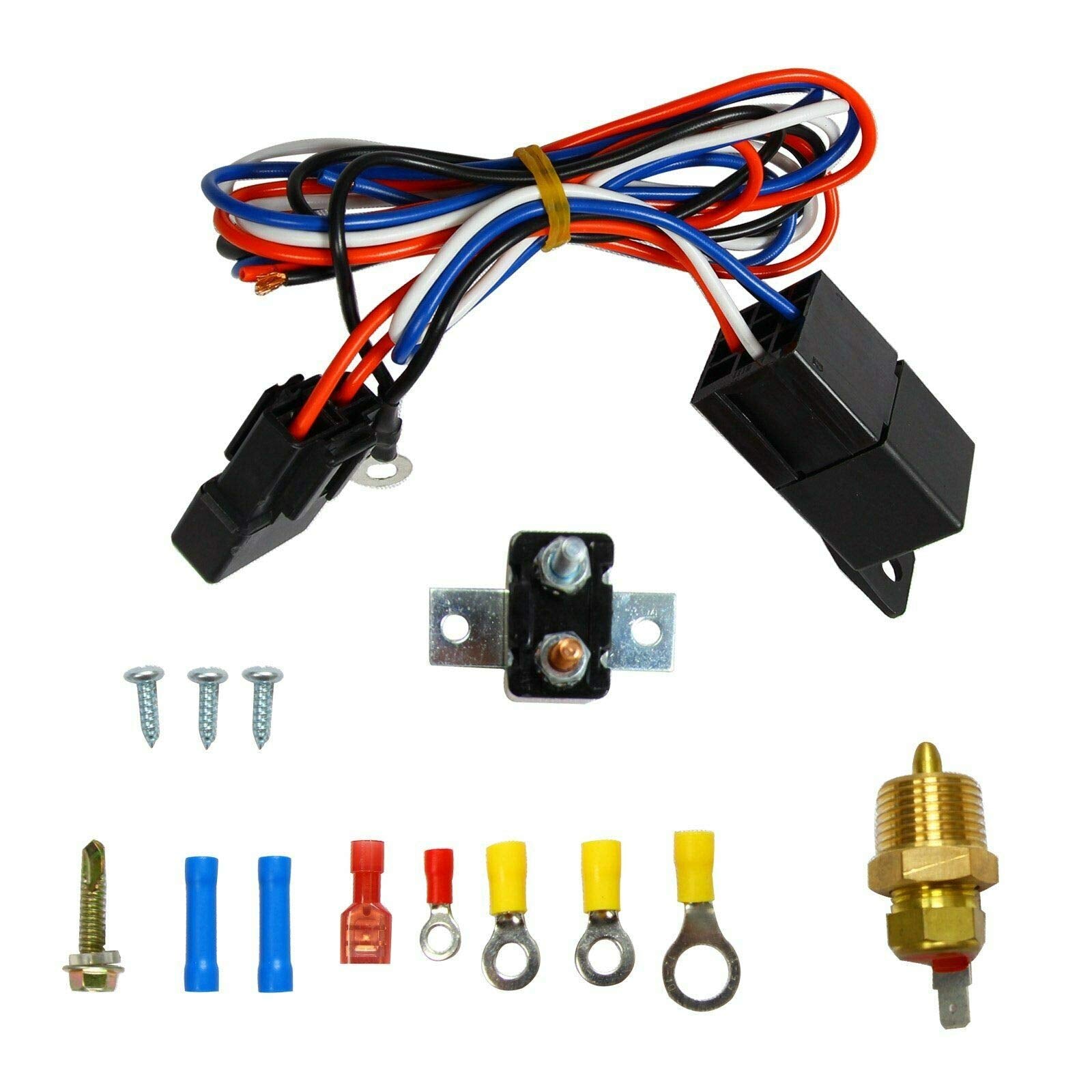BLACKHORSE-RACING Electric Radiator Fan Kit, 16" Size, High 3000+ CFM, Includes Thermostat Wiring Switch Relay, Plastic, Black