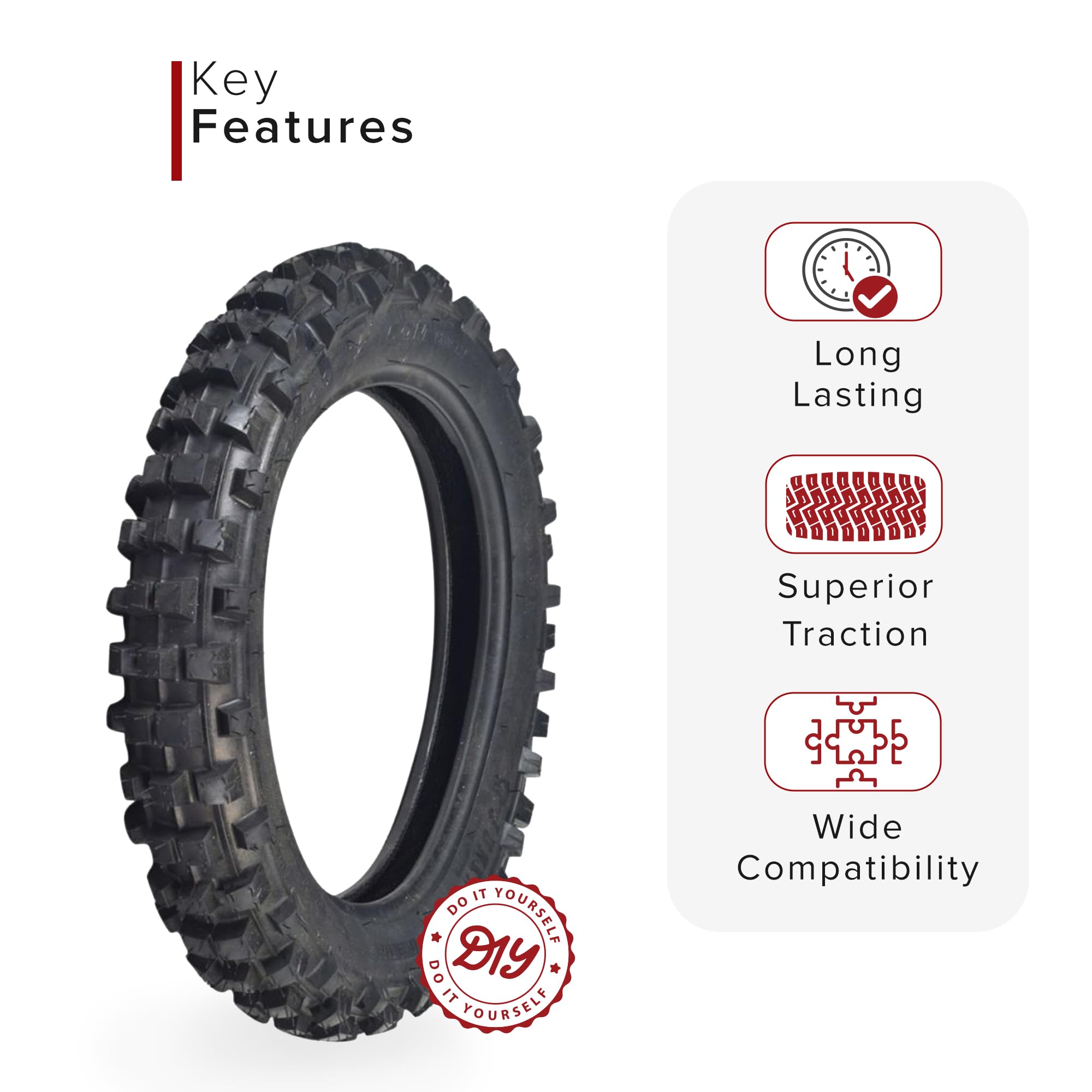 AlveyTech 3.00-12 (80/100-12) Knobby JK620 Tread Tire - Fits the Baja Dirt Runner 70 (DR70), Coolster (QG-214FA), Honda CRF70, Y