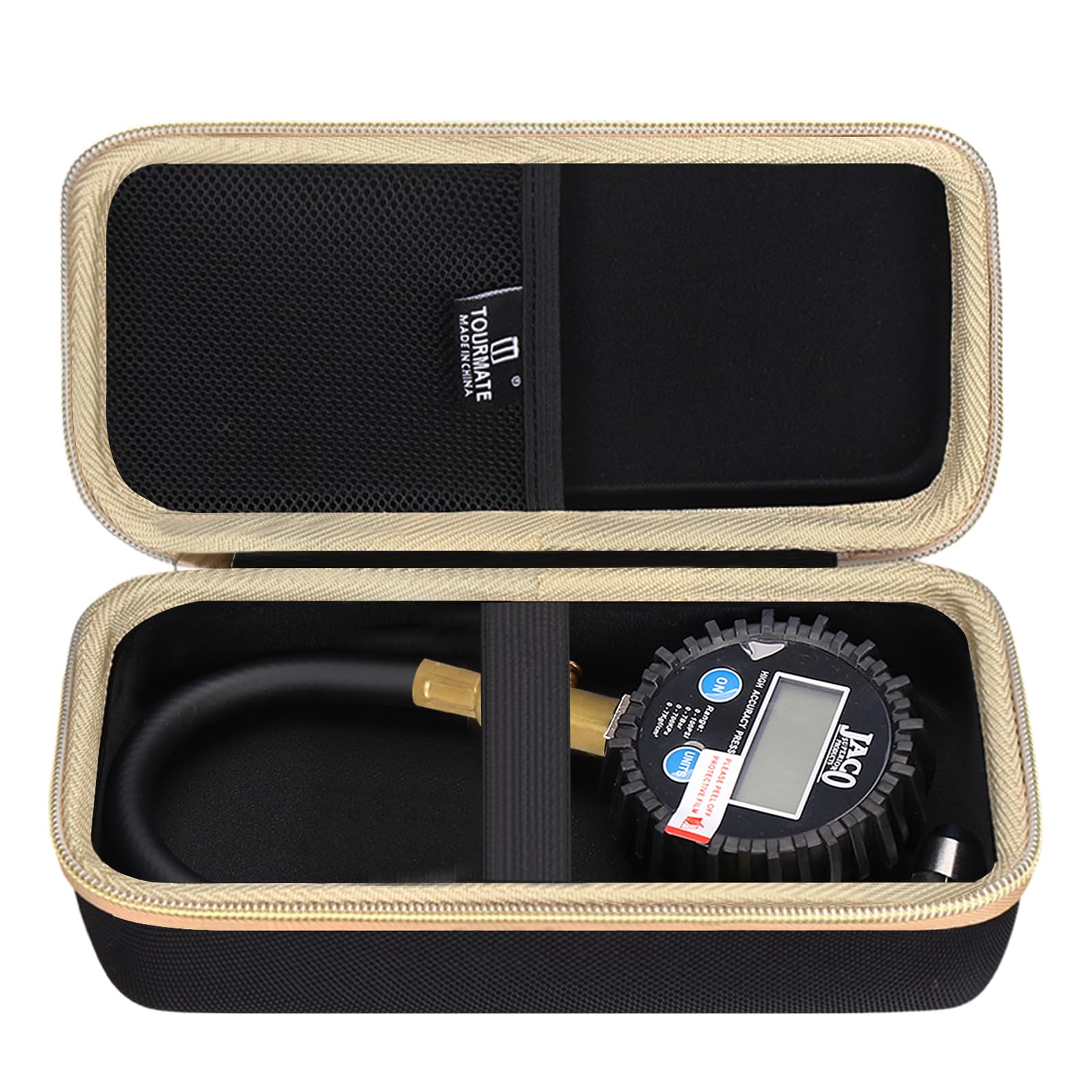 Tourmate Hard Storage Case for Tire Pressure Gauge, Portable Oxford Cloth Storage Box - 100 PSI (Only Case) (Black & Gold)