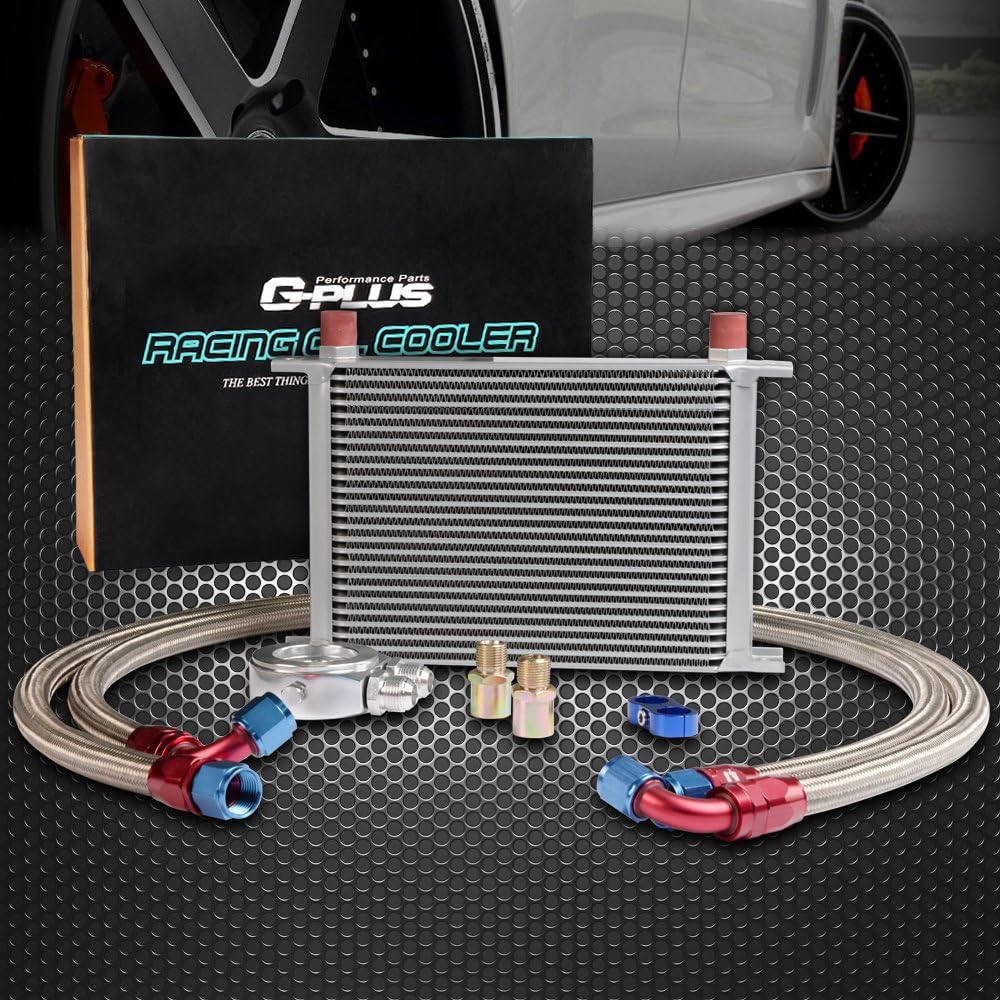 G-PLUS Universal 25 Row Silver Engine Transmission Oil Cooler Kit Compatible with BMW 3 SERIES 335I E90 E92 N54 Aluminum