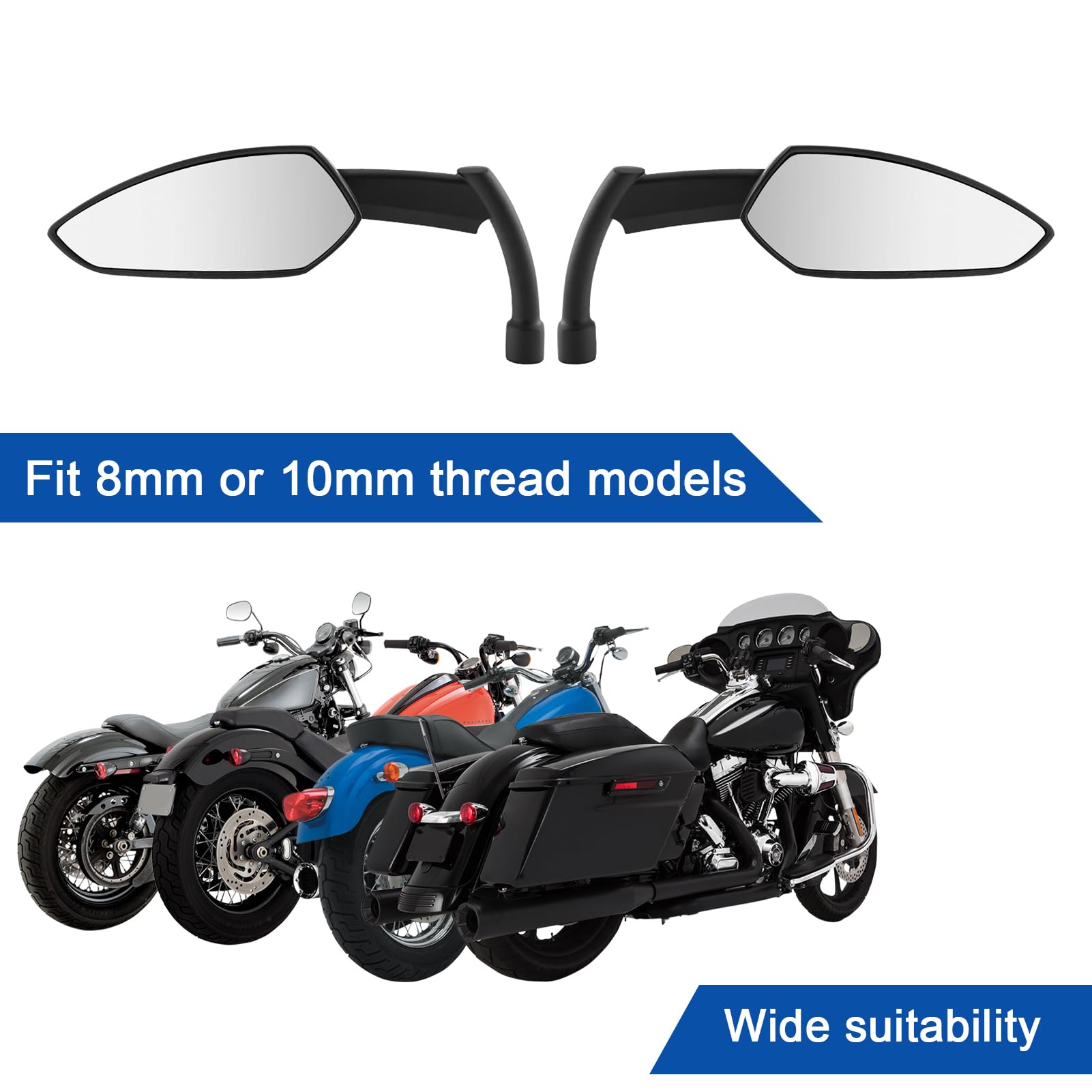 Mofun Mirrors Black Spear Blade Mirrors Compatible with 1982-2024 Harley Sportster Dyna Softail Road King Street Road Electra Gl