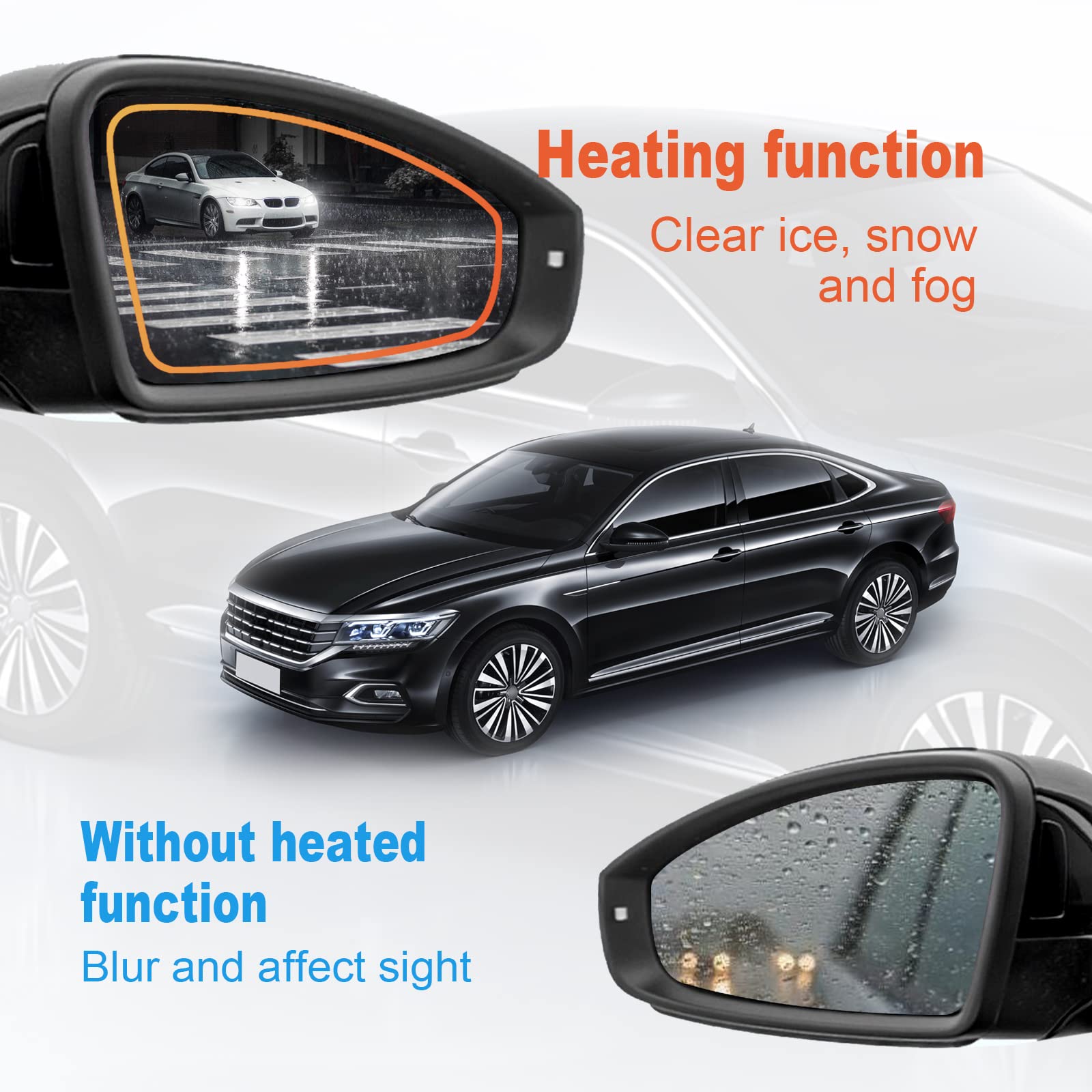 Vrasly Right Side Heated Mirror Glass Replacement for 2011-2018 VW Passat Jetta Beetle - ABS Material, Model VW-Mirror-Vrasly