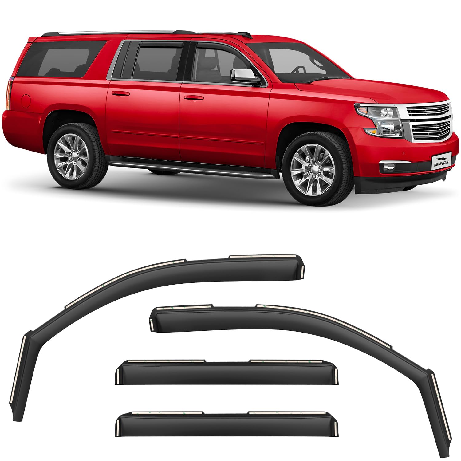 Voron Glass In-Channel Extra Durable Rain Guards For Chevrolet (Chevy) Suburban 2015-2020, Window Deflectors, Vent Window Visors