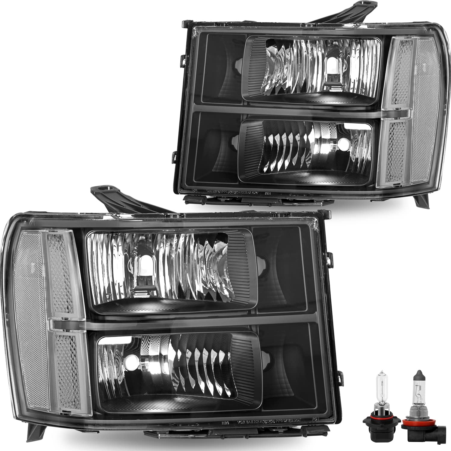 Sockir Halogen Headlight Assembly Bulbs Included Compatible With Gmc 2007-2013 Sierra 1500/2007-2014 Sierra 2500Hd 3500Hd / 09-1