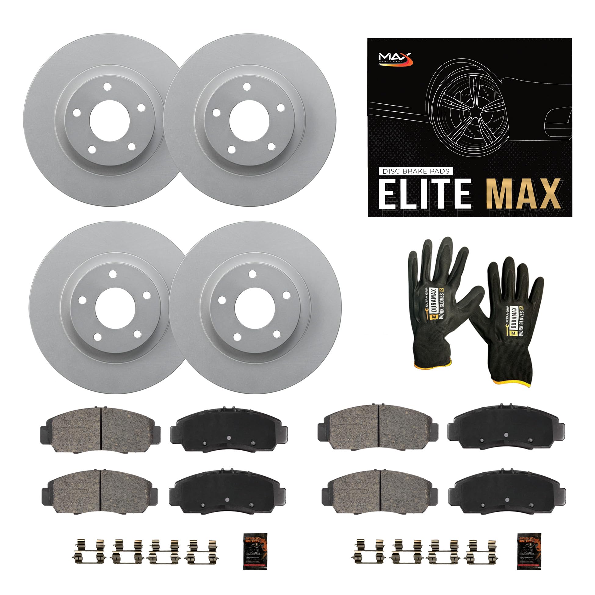 Max Advanced Brakes Front & Rear Brake Kit For 2016 2017 2018 2019 2020 2021 Honda Civic W/11.10' Front Rotor Replacement Geomet Coated Oe Disc Brake Rotors And Ceramic Brake Pads