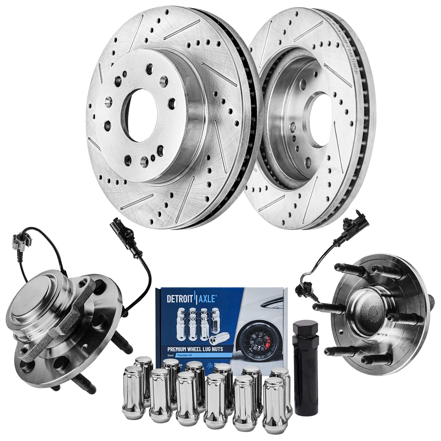 Detroit Axle - RWD Front Brake Kit for GMC Sierra Chevy Silverado 1500 Tahoe Avalanche Cadillac Escalade ESV, Drilled & Slotted 