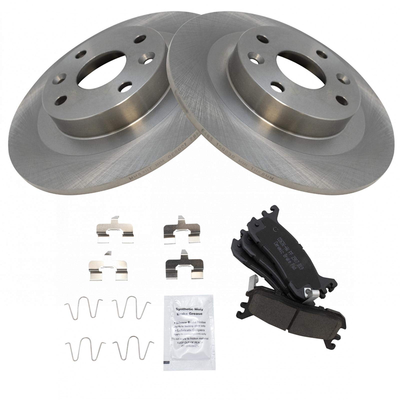 TRQ Rear Brake Pad & Rotor Kit Brake Pads Brake Rotor Ceramic Compatible with 1997-2002 Ford Escort 1994-2005 Mazda Miata 1998 P