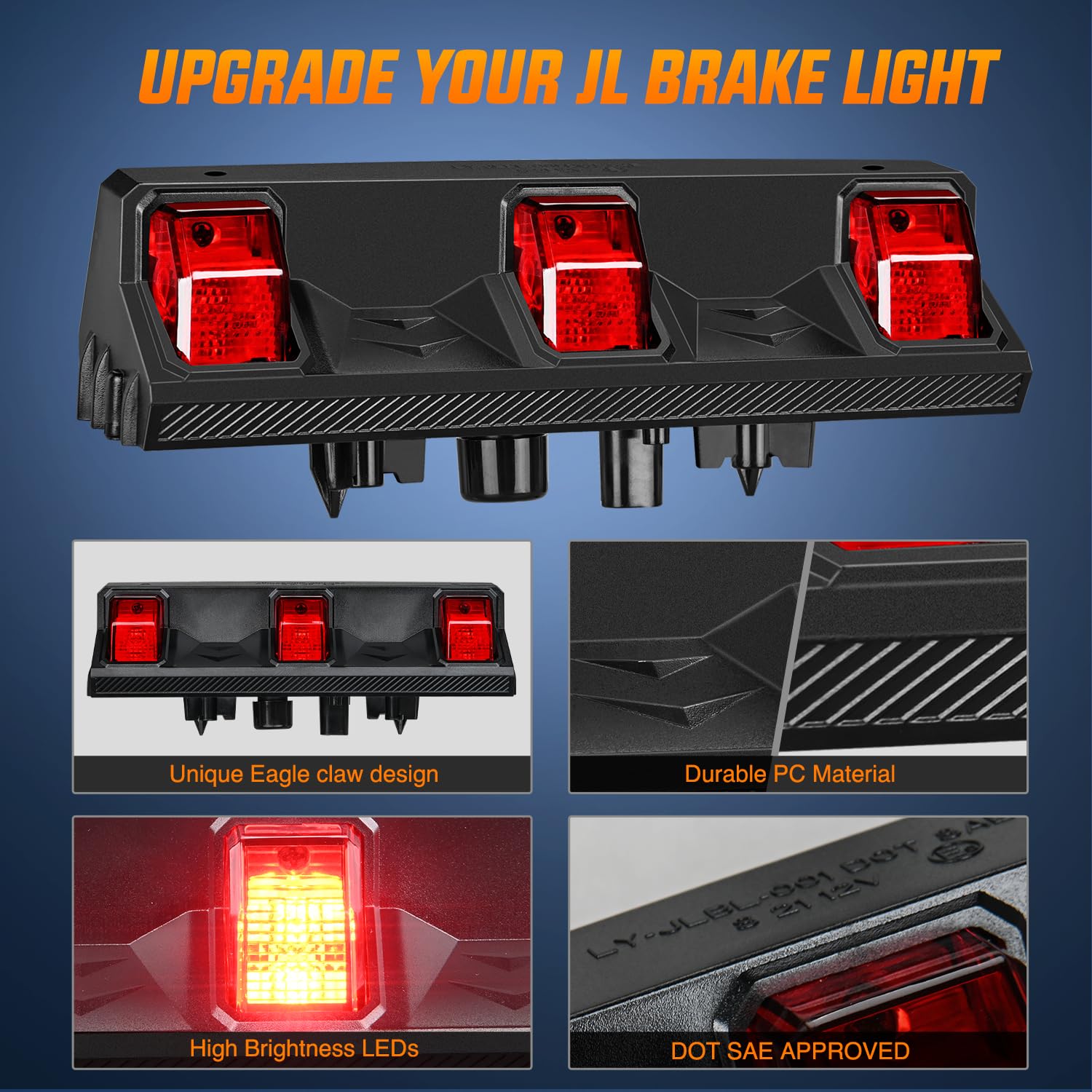 Nilight Third Brake Light for Jeep Wrangler JL/JLU 2018-2023, Smoked Lens, Model JL-221A, High Mount Stop Upgrade