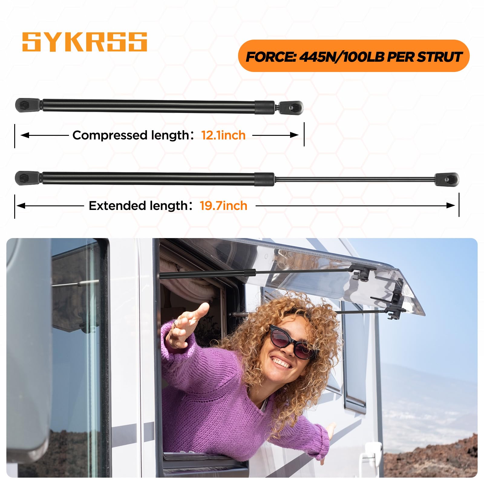 SYKRSS C16-08054 C1608054 20 '' Gas Strut 20 inch 100Lbs/445N Struts Shock Lift Support Gas Spring for RV Bed Basement Door Truc