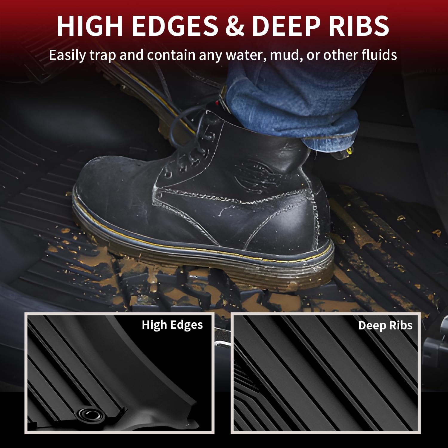 LASFIT TPE Floor Mats for Toyota 4Runner 2013-2024 & Lexus GX460 2014-2023, All Weather, Black, Fits 7 & 5 Seats