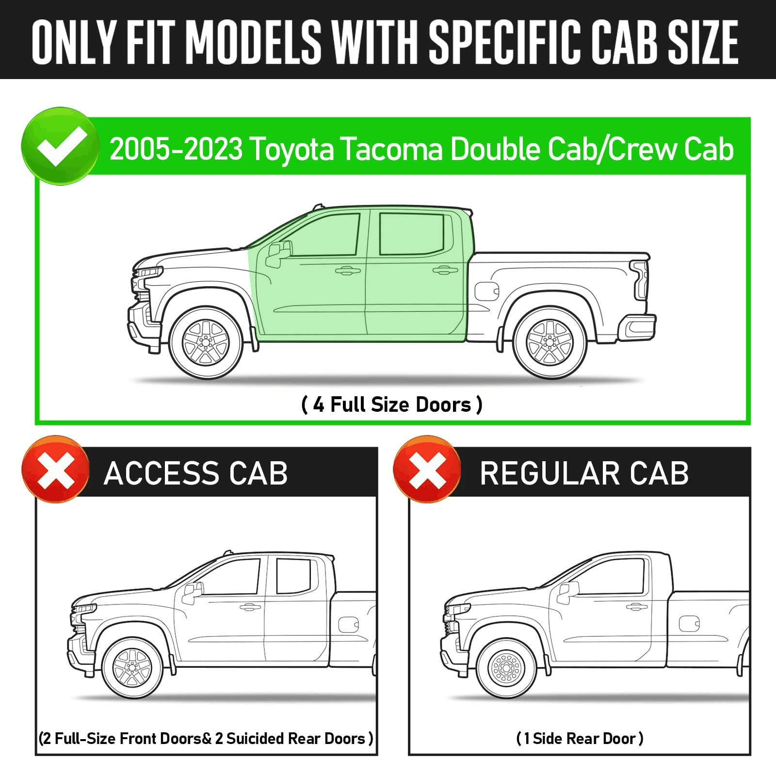 Smanow Running Boards Compatible With 2005-2023 Toyota Tacoma Double Cab With 4 Full-Size Doors. Heavy Duty Carbon Steel Step Ba