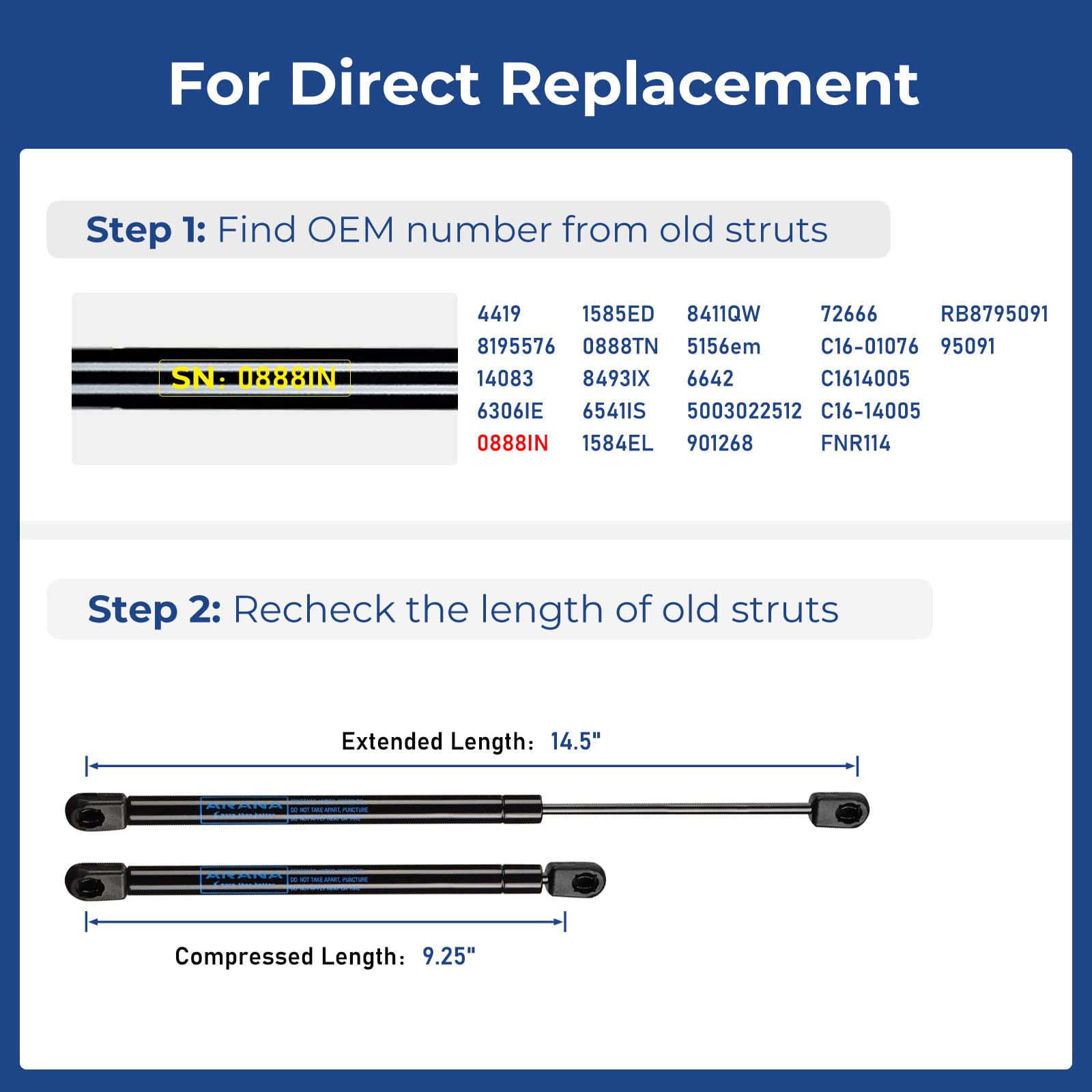 ARANA Gas Struts Lift Support - 15" 35 Lbs Metal Gas Shocks for Boat Hatch & Toolbox - Black, 2 Pcs