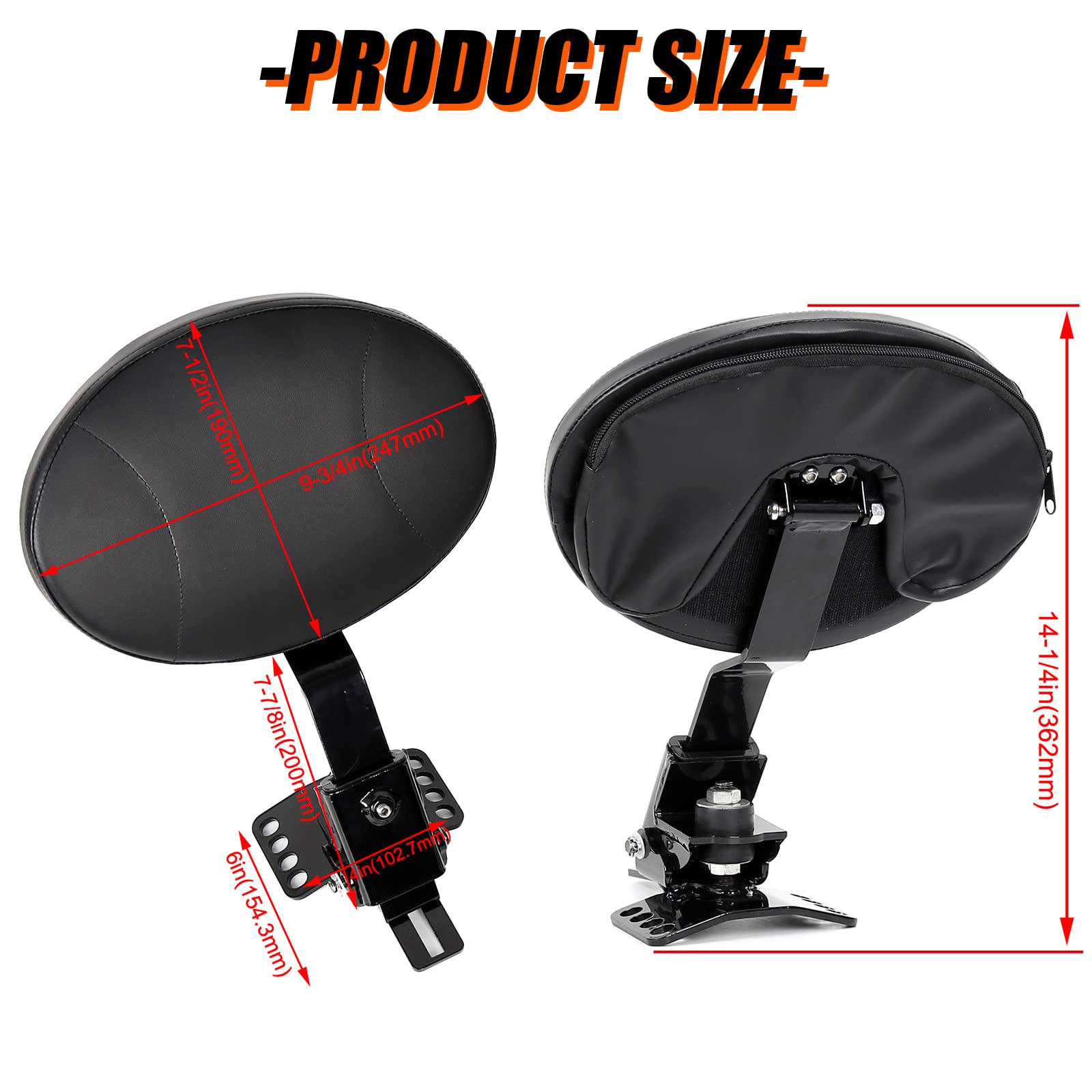 ECOTRIC Adjustable Driver Backrest Kit for Harley Touring 1988-2023, Removable Back Pocket, Medium, Black, Metal