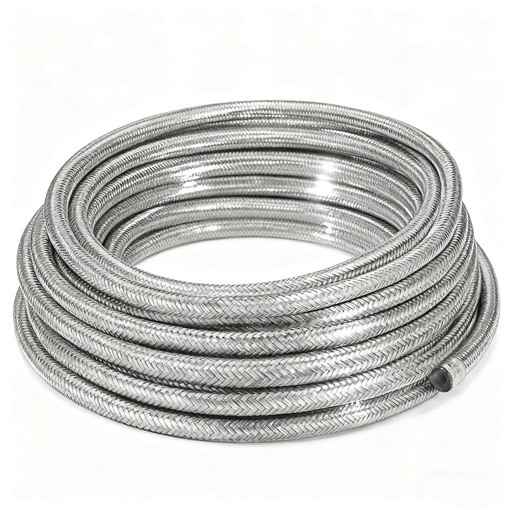 16AN Stainless Steel Braided Fuel Line Hose - 754 PSI Working Pressure & 2537 PSI Burst Compatible with Oil, Fuel, Transmission 