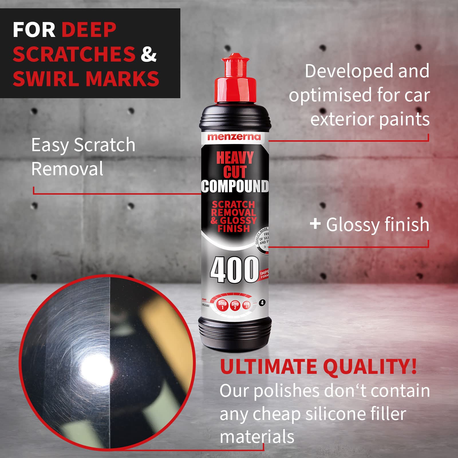 Menzerna Heavy Cut Compound 400'' Car Polish I Heavy Cut, Medium Cut & Finish I Buffing & Polishing Compound For Scratch Repair