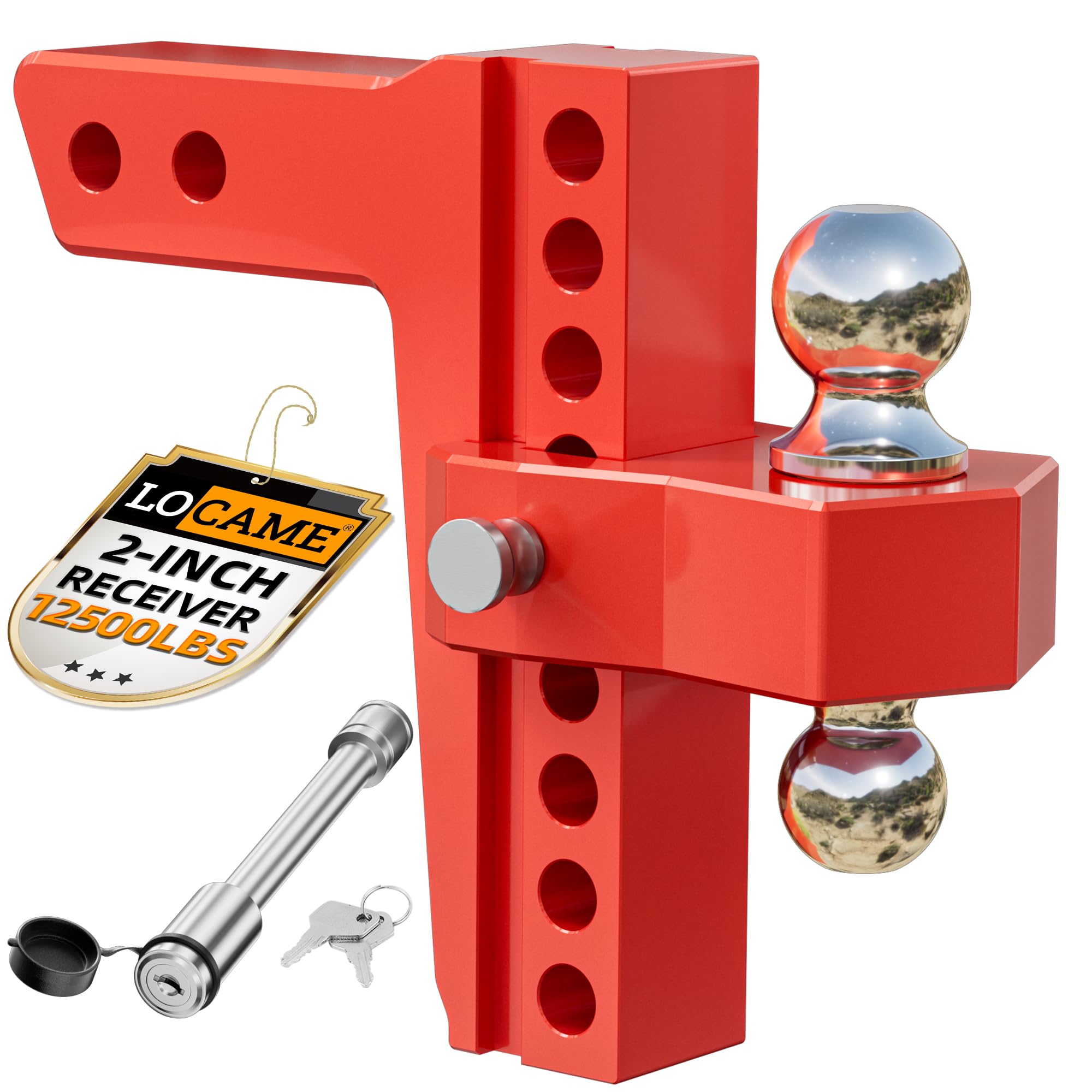 Locame Adjustable Trailer Hitch, Fits 2-Inch Receiver Only, 8-Inch Drop/Rise Aluminum Drop Hitch,12,500 Lbs Gtw-Tow Hitch For He