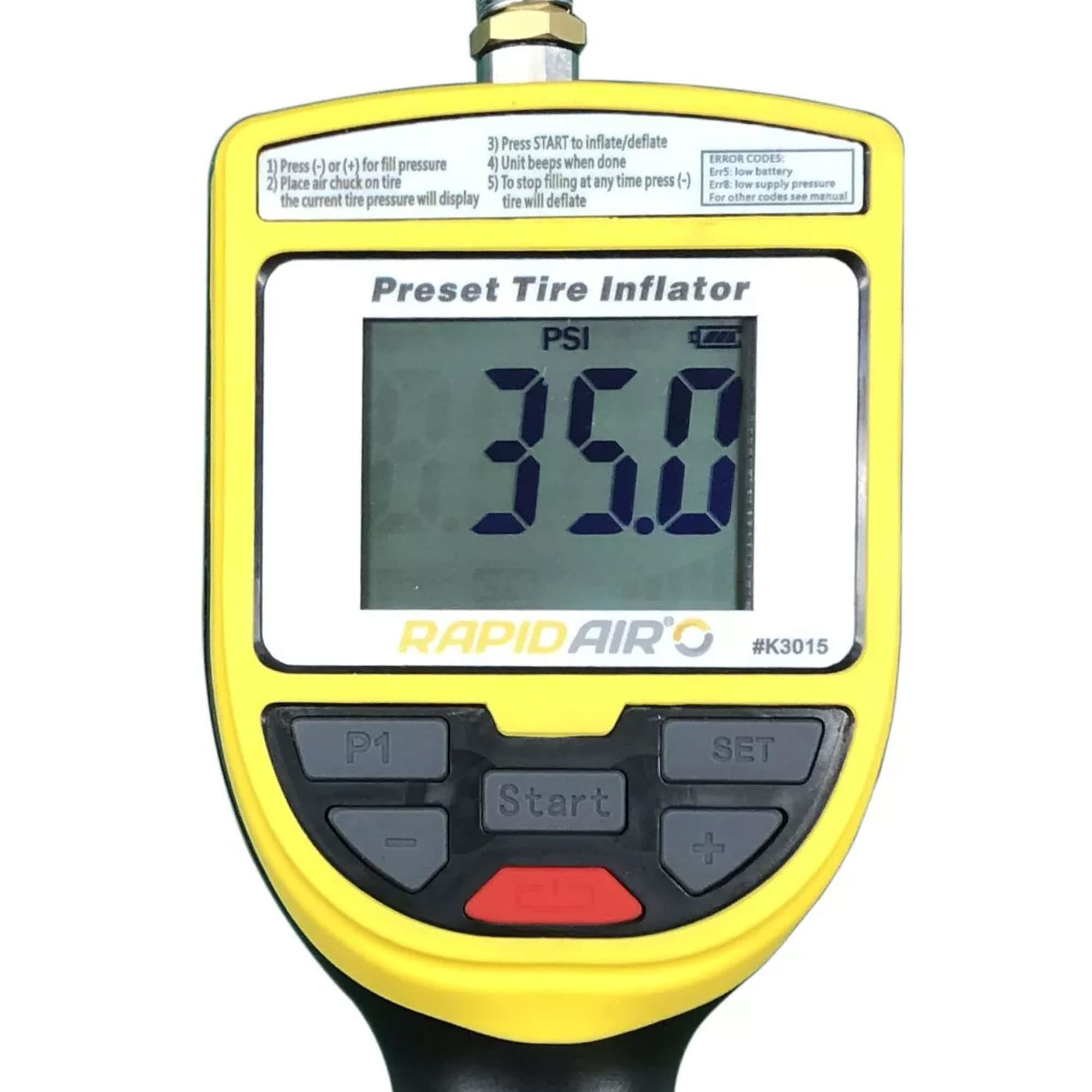 RapidAir K3015 Digital Tire Inflator Gauge - 175 PSI Automatic Shutoff, Plain Finish