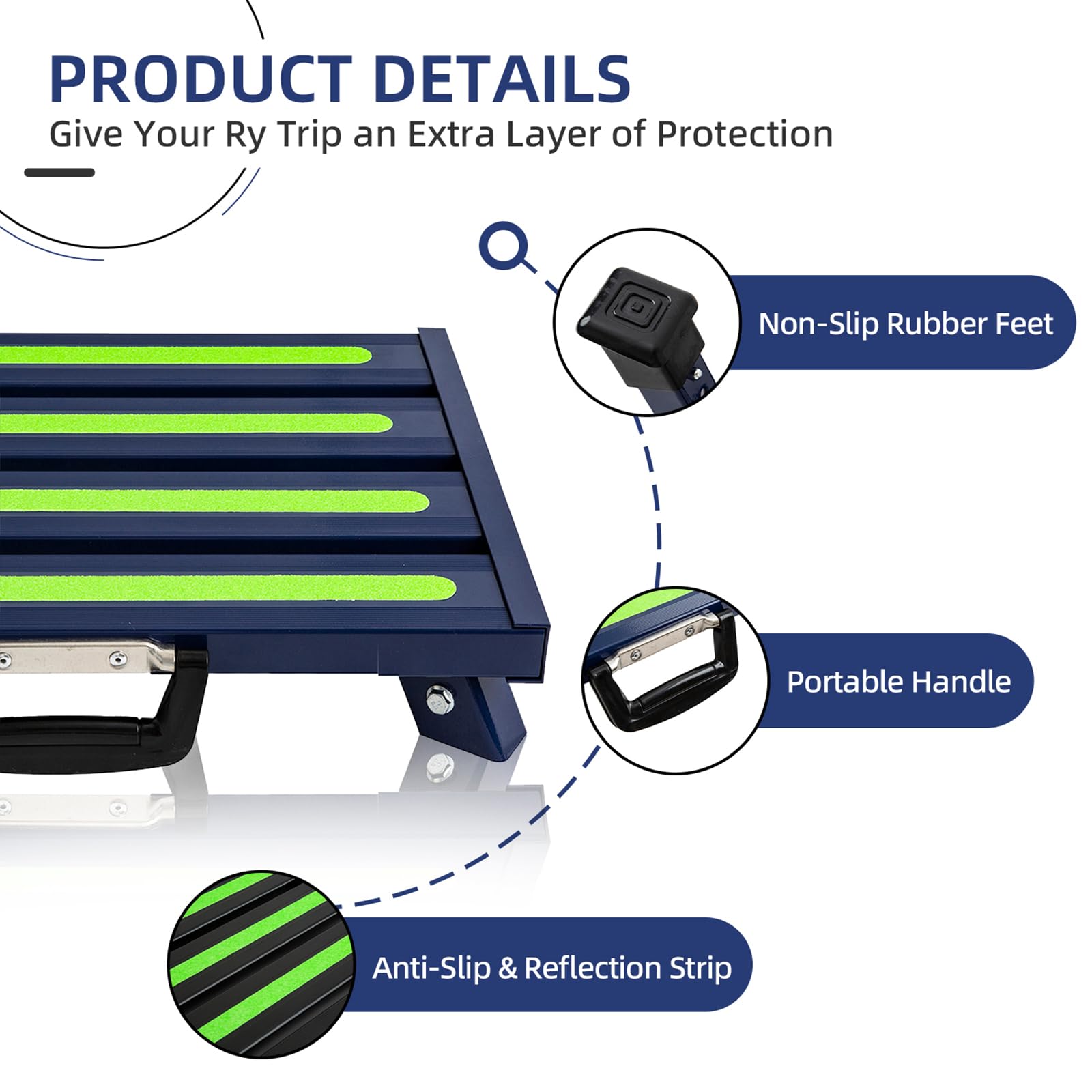 GarfatolRv Aluminum RV Steps - 4-Level Adjustable Step Stool, Non-Slip, Supports 1000 lbs, 16.5"x12.2", Blue, Model RSP-