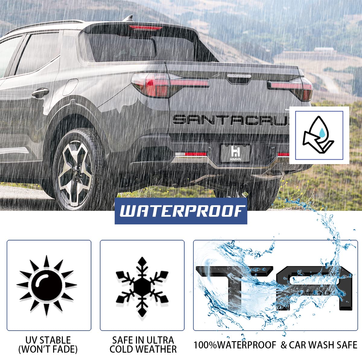 HMHN Tailgate Inserts Letters for Santa Cruz 2022-2025 - 3D Raised Decals, Matte Black, Strong Adhesive, Model SS-SKLS-119