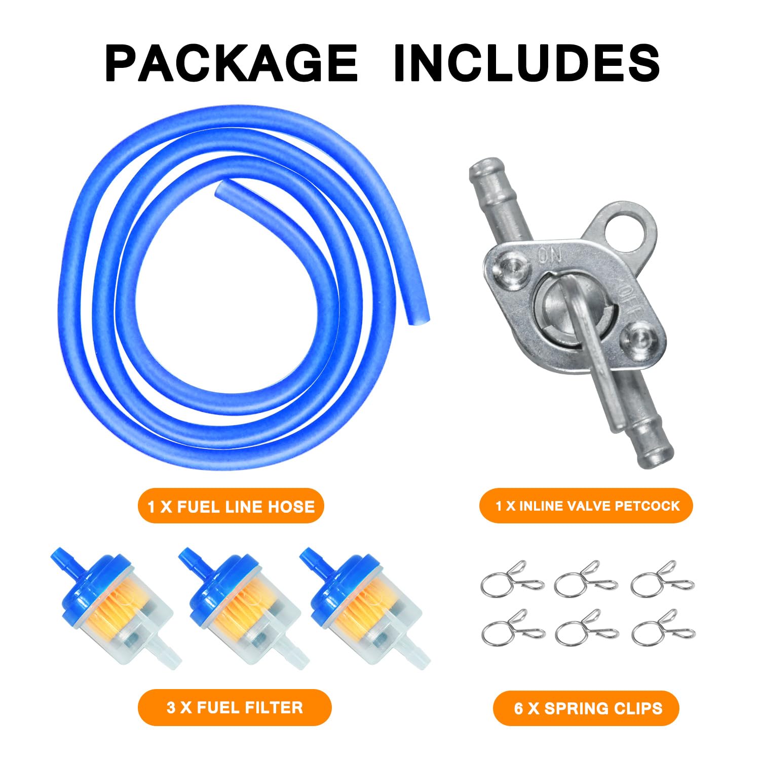 HOLATO Gas Fuel Line Hose Clamps with Inline Shut Off Valve Set for 50cc-150cc ATV/Dirt Bike - Blue, Model HLT-YG-KG