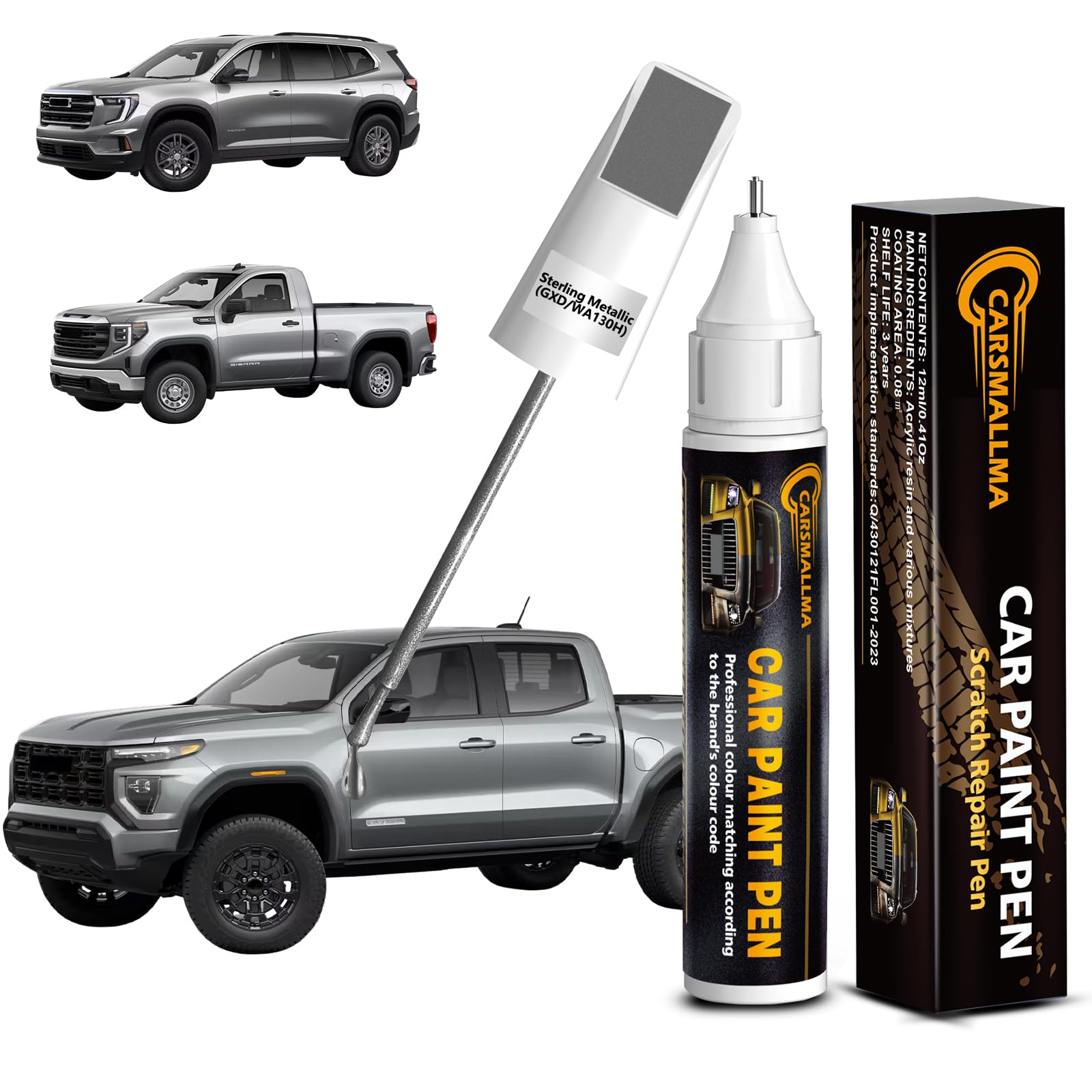 carsmallma Sterling Metallic(GXD/WA130H) Car Touch Up Paint for GMC, Color Accurate Car Paint Scratch Repair Pen Kit Quick & Eas