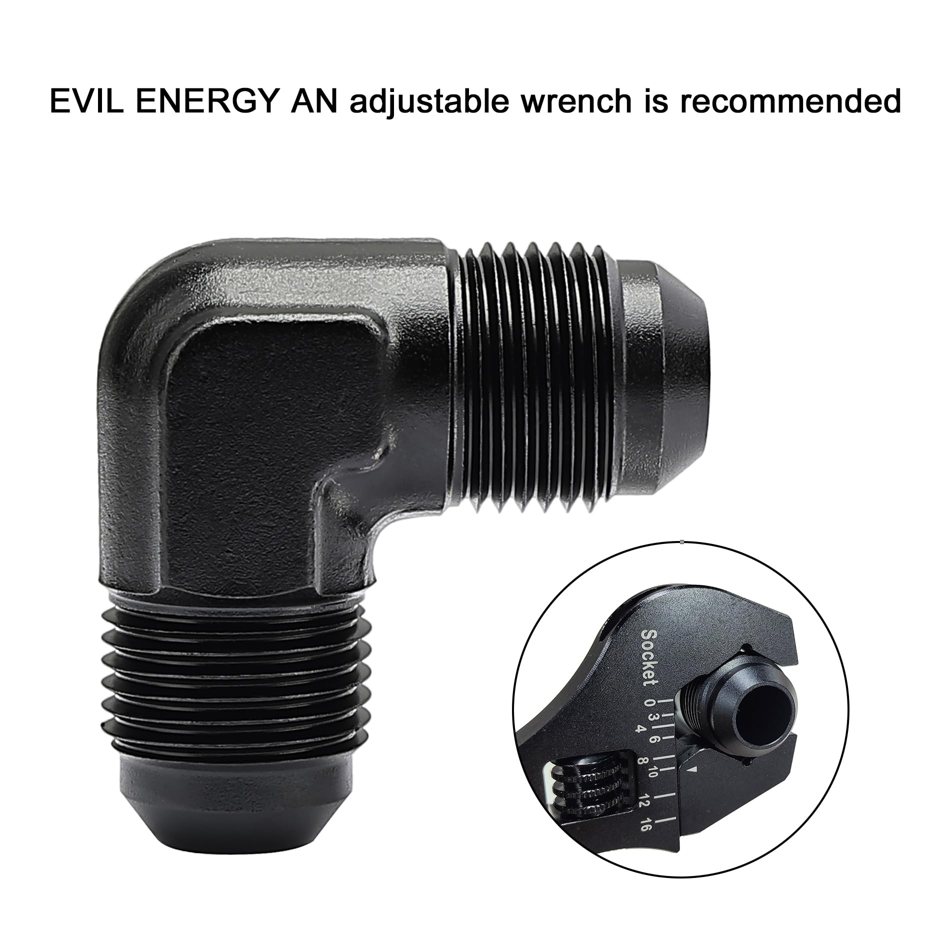 EVIL ENERGY 6AN Male to Male Flare 90 Degree Union Coupler Fitting Coupling Aluminum Black