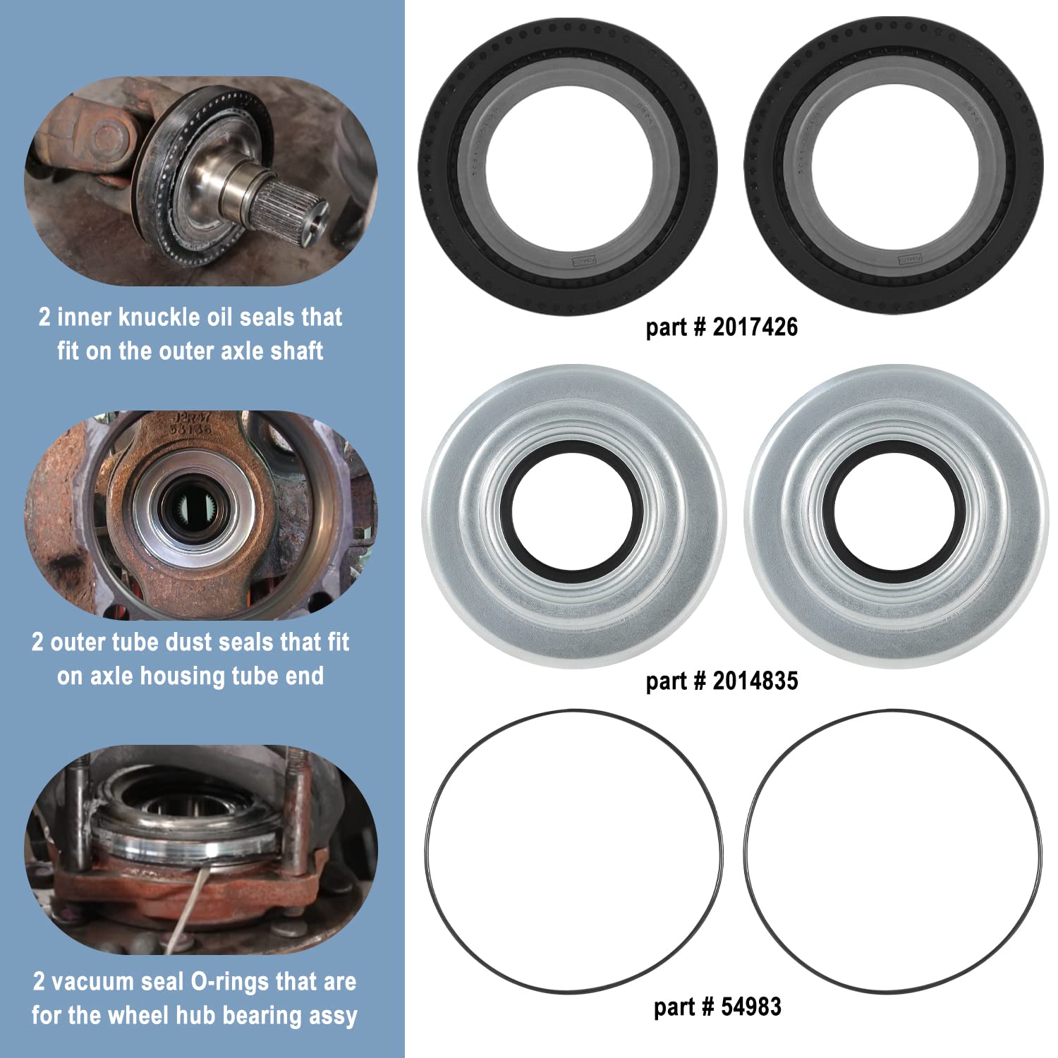 Hihitomorrow Front Axle Vacuum Knuckle Seal & Hub O-Ring Kit for Ford Super Duty F250 F350 F450 F550 (2005-2019)