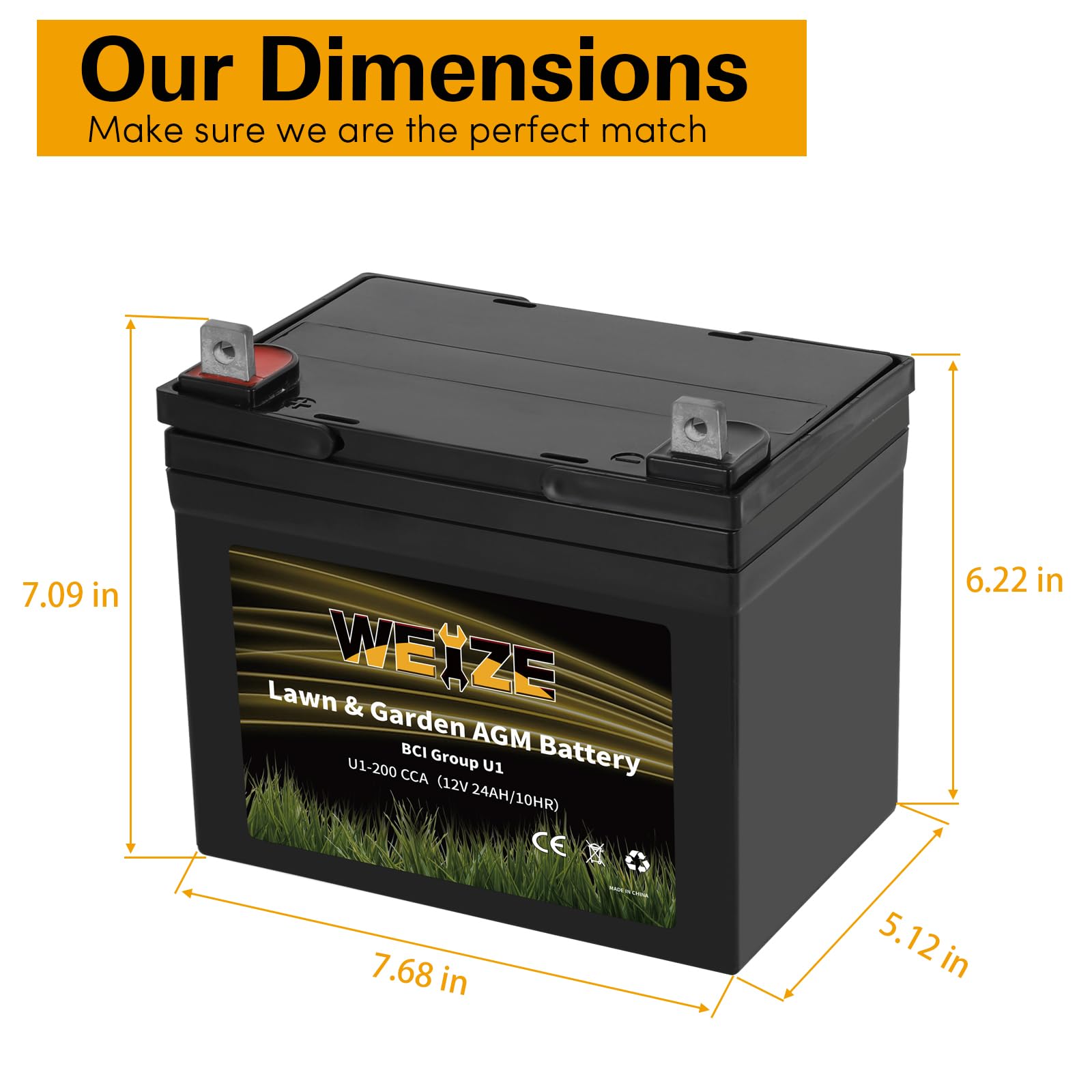 Weize Lawn & Garden Agm Battery, 12V 200Cca Bci Group U1 Sla Starting Battery For Lawn, Tractors And Mowers, Compatible With Joh