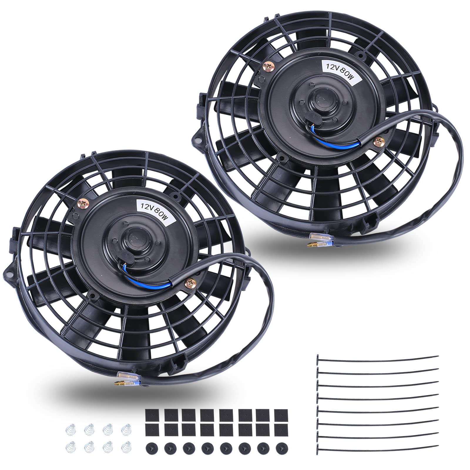 Fgjqefg 12 Inch Universal Slim Fan Push Pull Electric Radiator 12V 80W High Performance Cooling Fan Mount Kit Red 2 Pcs