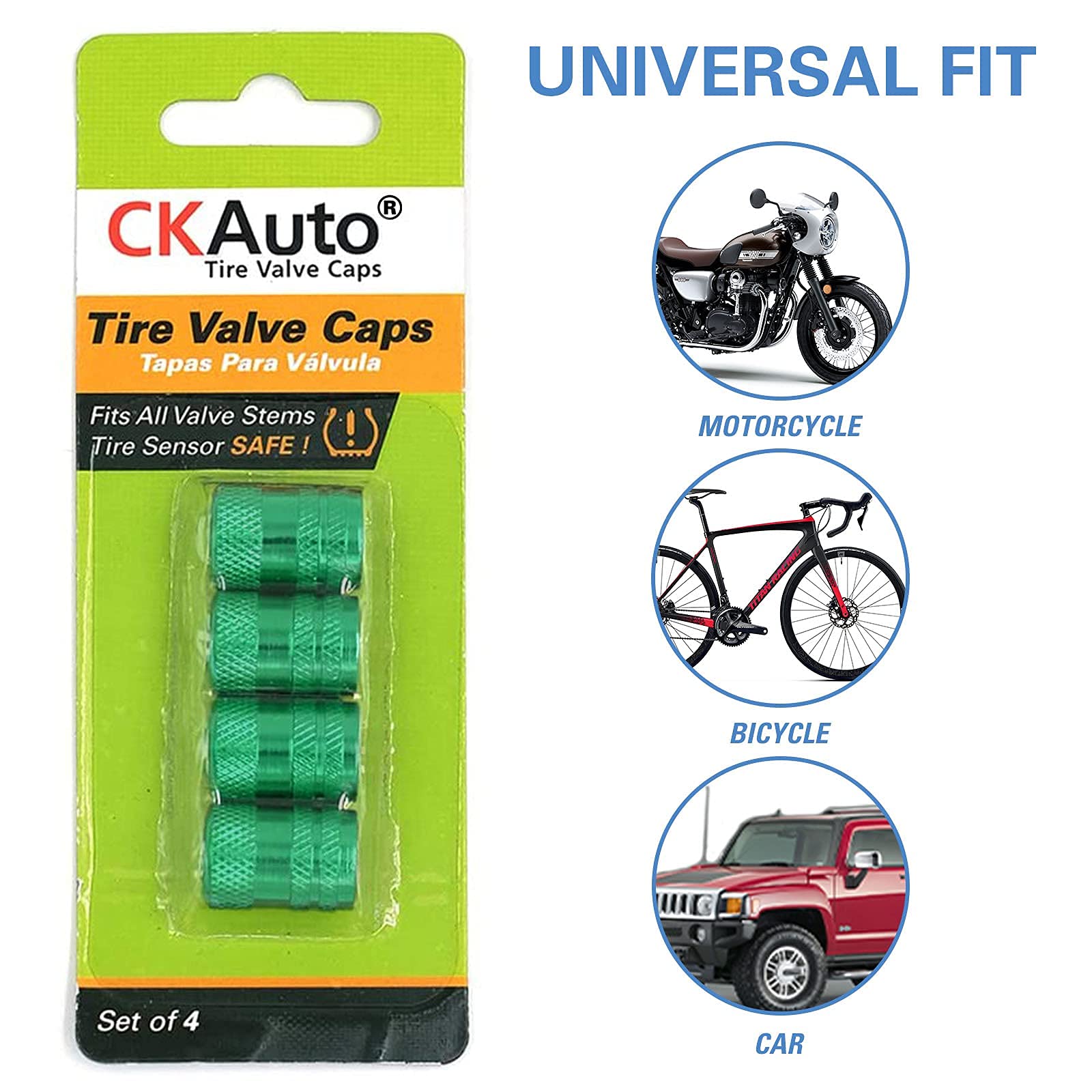 CKAuto Aluminum Tire Valve Stem Caps, N2 Logo, Universal Fit for Cars, SUVs, Bikes, Green, TPMS Safe, Corrosion Resistant, Dust Proof