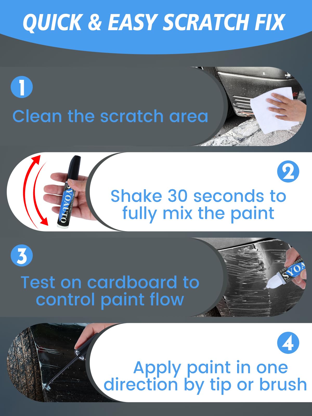 Syoauto Gray Car Touch Up Paint Auto Touch Up Paint 0.4 Oz Gray Automotive Scratch Repair Pen Brush And Tip 2 In 1