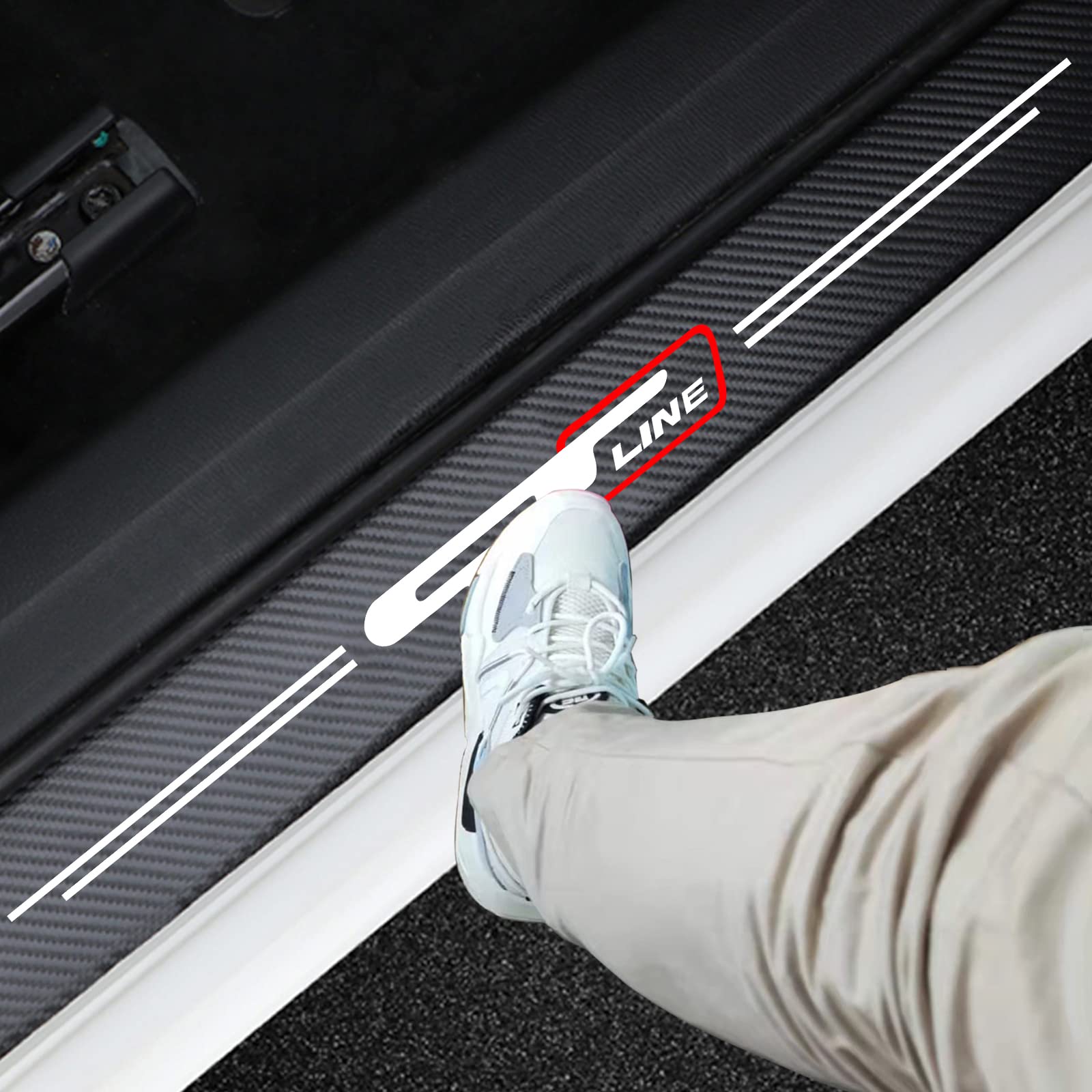 4Pcs Gt Line Decal Stickers Carbon Fiber Leather Car Door Sill Decoration Scuff Plate for Kia GT Line Car (Please Pay Attention