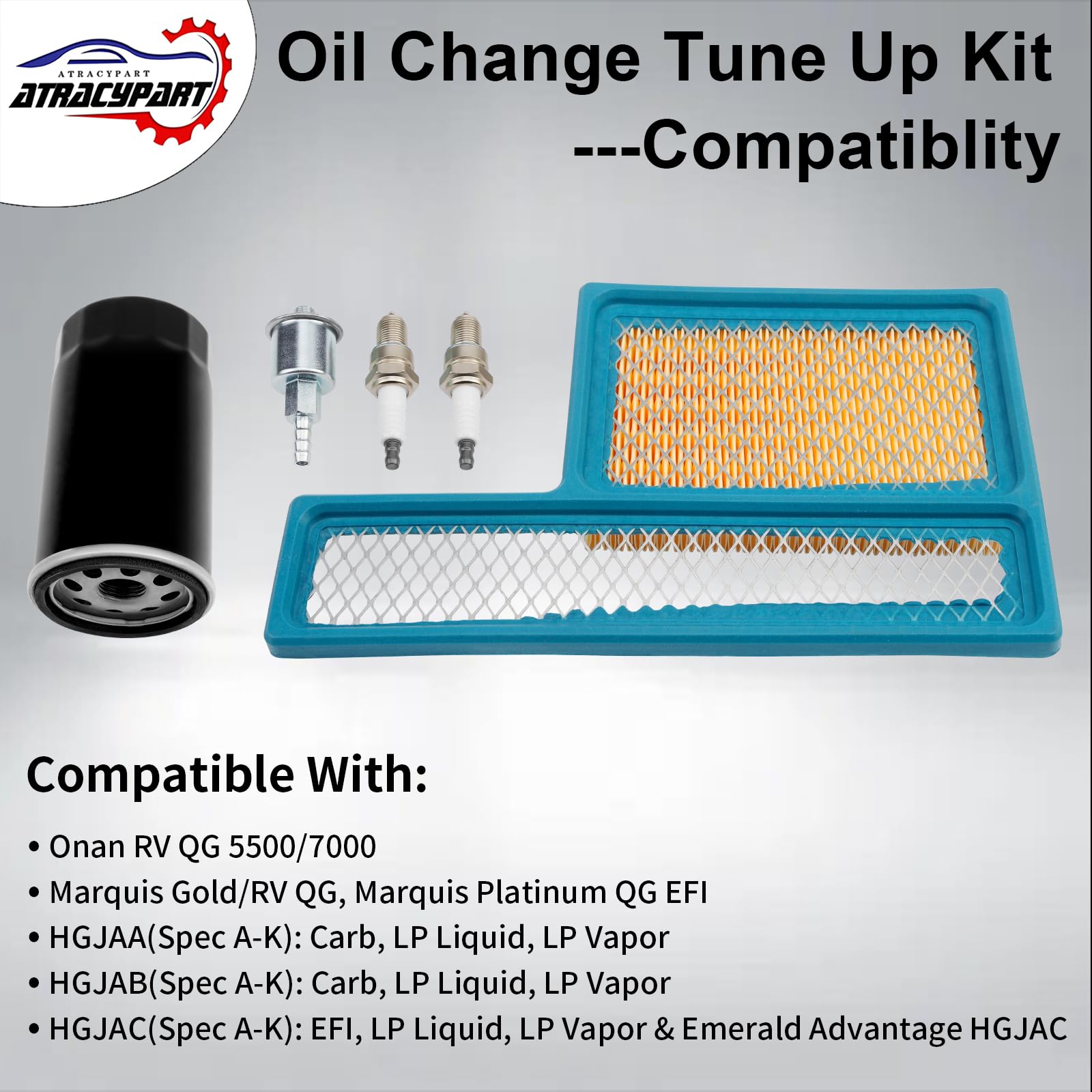ATRACYPART Tune Up Kit 140-3116 for Onan RV QG Generators 5500/7000 with Air Filter, Oil Filter, Fuel Filter & Spark Plug