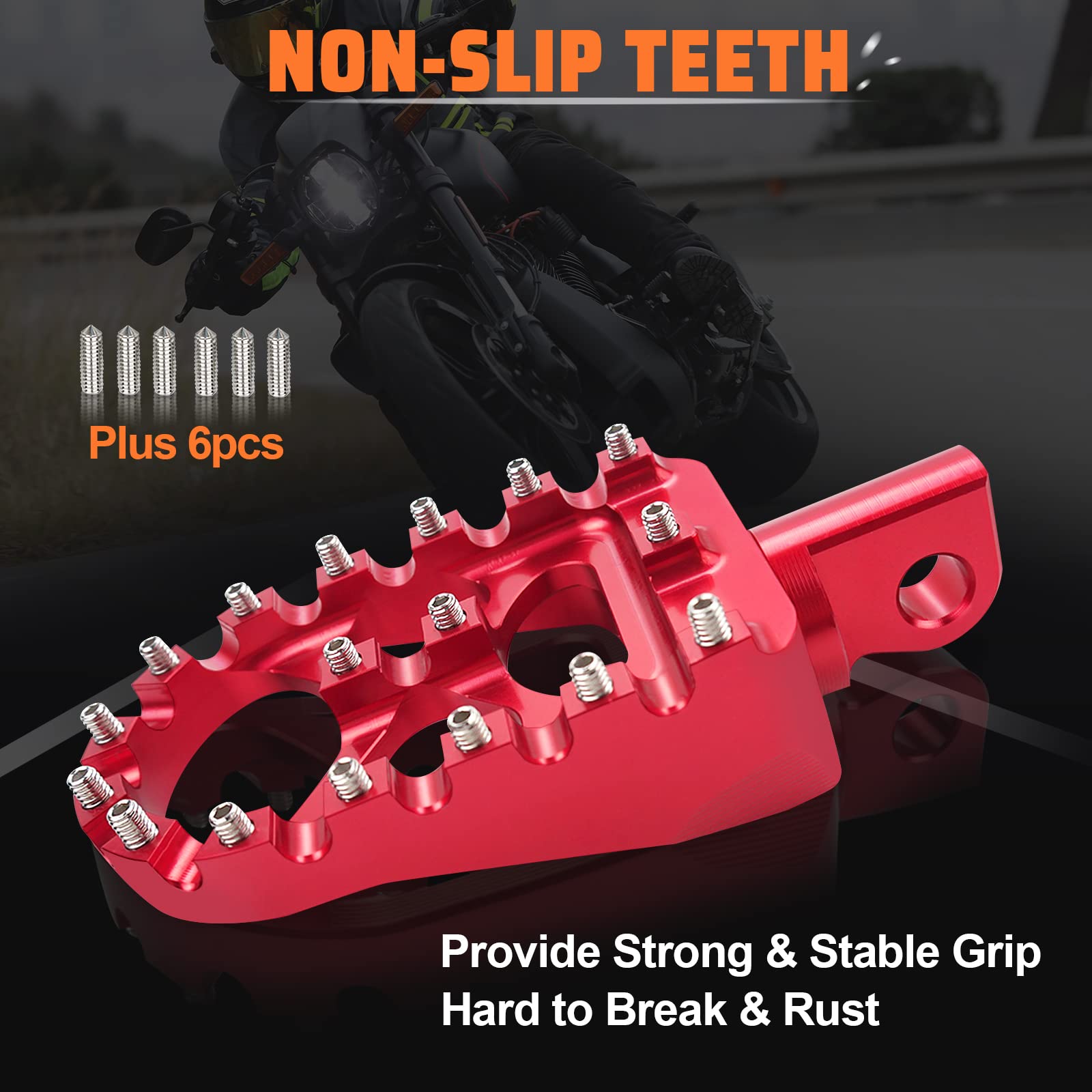 Starknightmt Cnc Wide Fat Footpegs 360° Roating Mx Foot Pegs Chopper Bobber Style Compatible With Dyna Fatboy Sportster Iron 883 (Red)