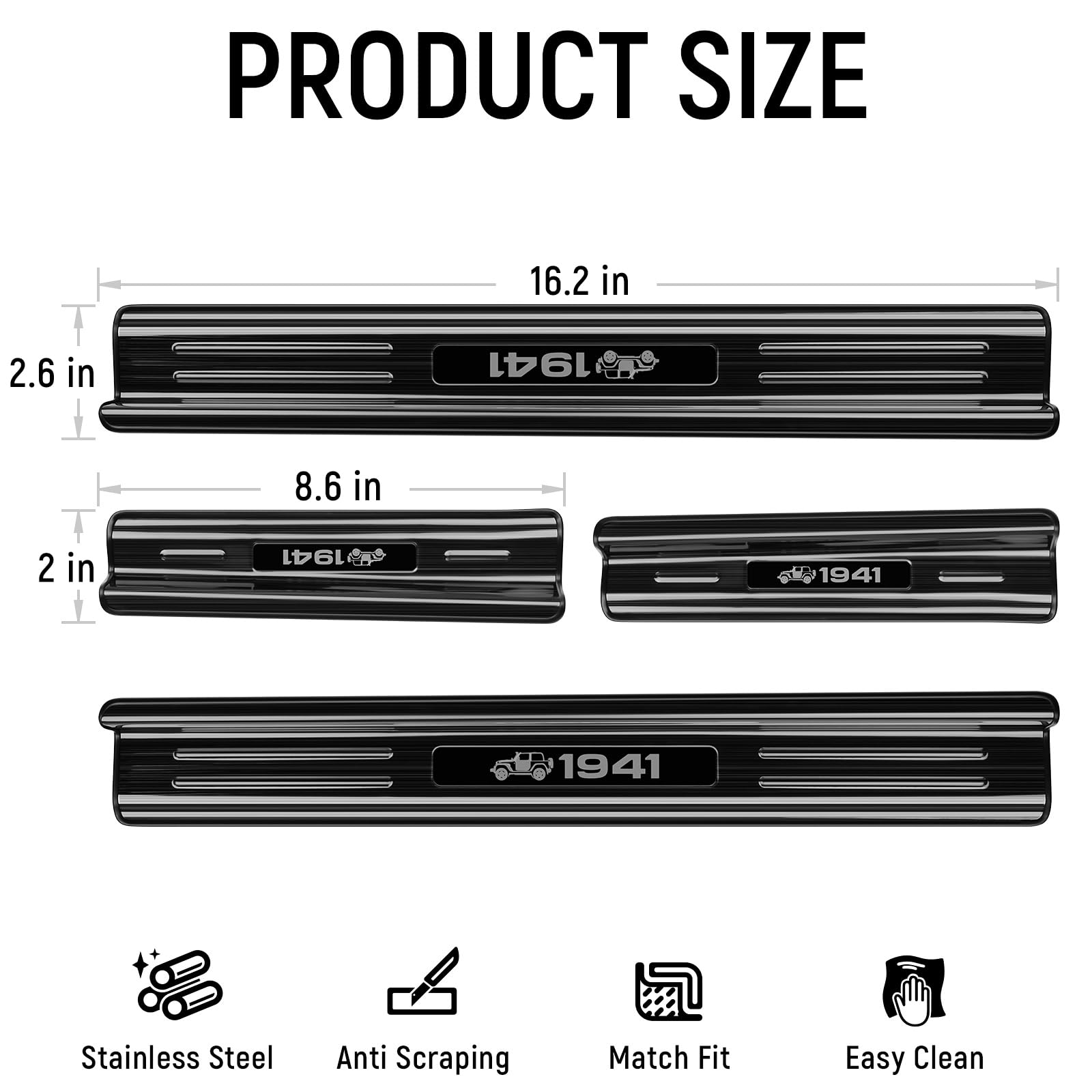 ZZEQYG 4 Pcs Stainless Steel Door Sill Protector Compatible with Jeep Wrangler JK Unlimited JKU Sport Sahara Rubincon 2007-2017