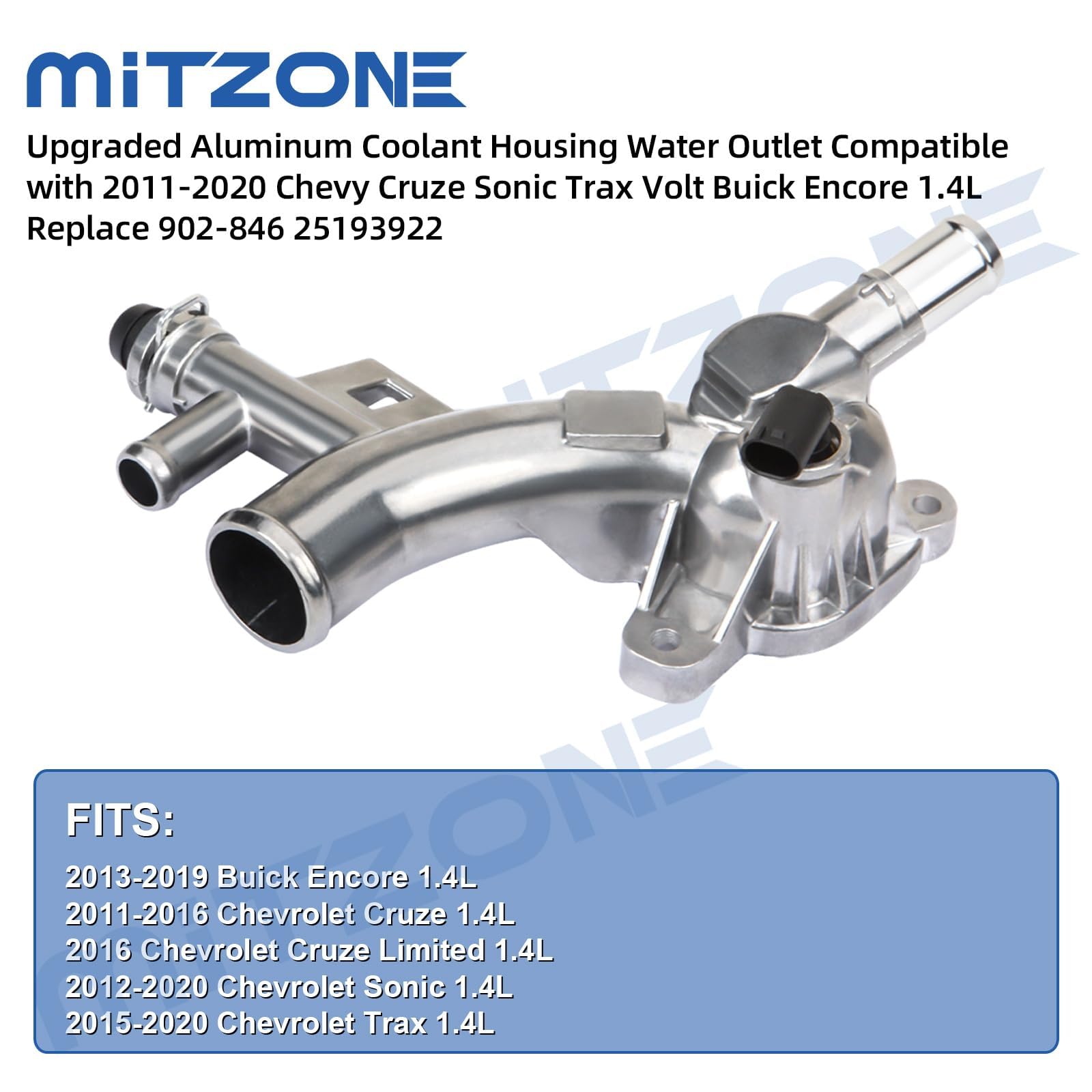 MITZONE Aluminum Coolant Housing with Inlet & Oil Cooler Hoses for 2011-2020 Chevrolet Cruze, Sonic, Trax, Volt, Buick Encore 1.4L