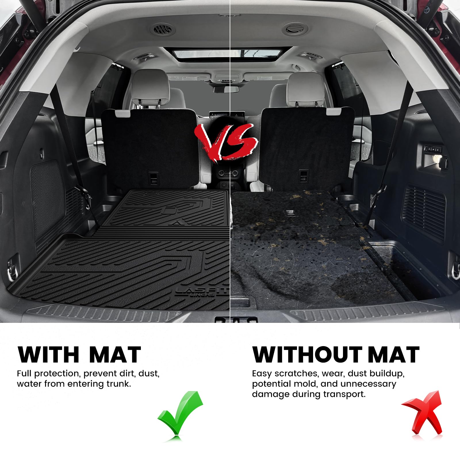 Lasfit Trunk & Backrest Mat For Ford Explorer 2020-2025, Custom Fit All Weather Protector Tpe One-Piece Design Easy Installation