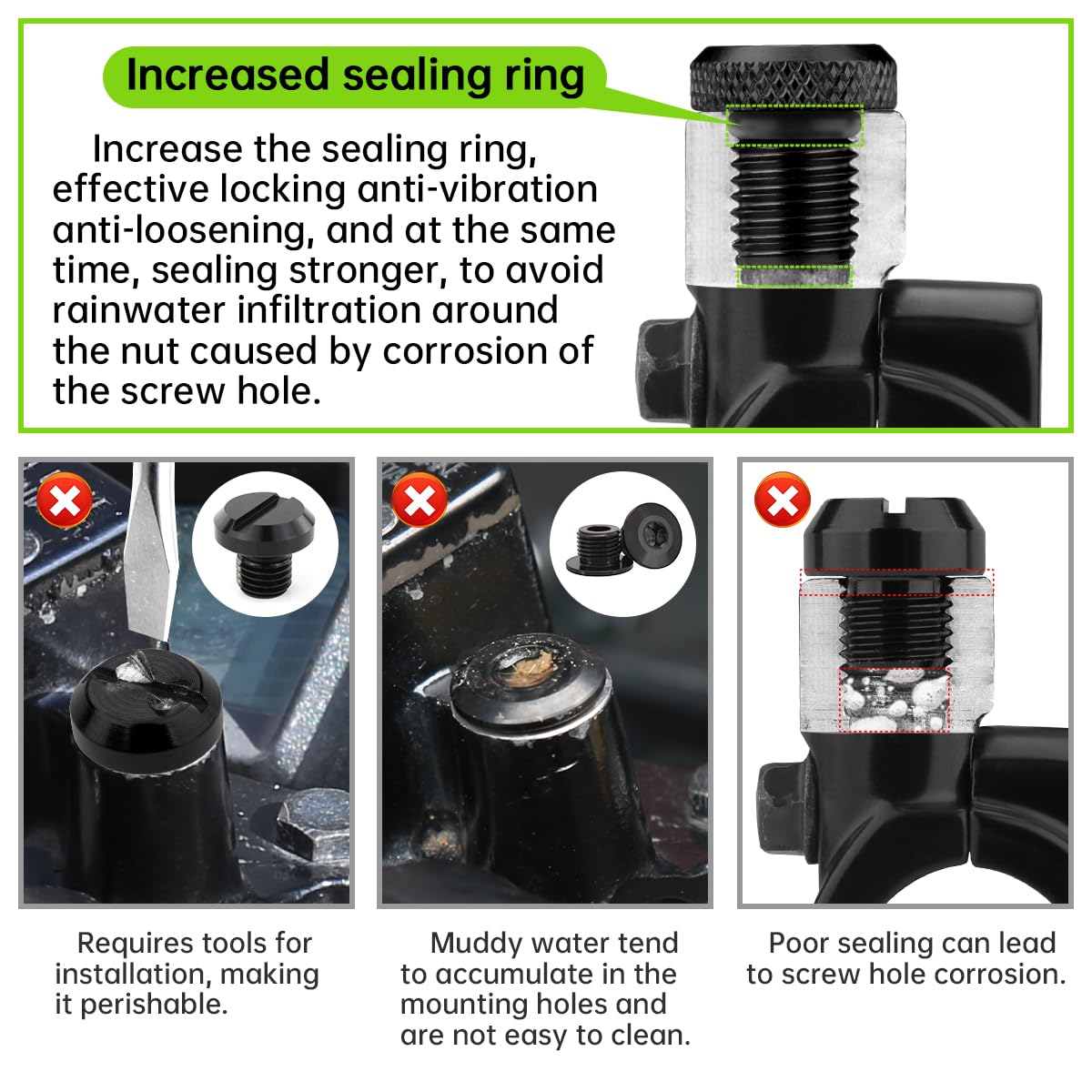 3 Pcs Motorcycle Mirror Hole Plug M10x1.25, Universal Space Aluminum Motorcycle Rear view Mirror Screws Suitable for most Motorc