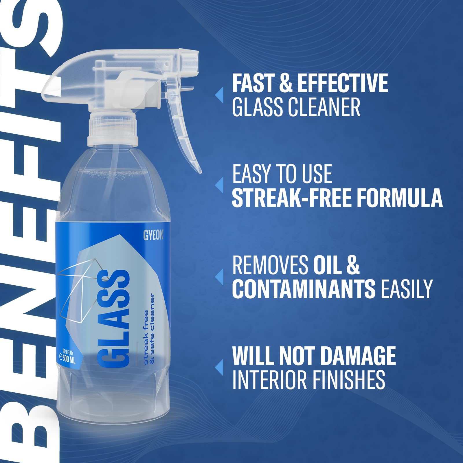 Gyeon Glass Cleaner - Streak Free Automotive Glass Cleaner - 500ml - Safe for All Surfaces, Ideal for Tinted Windows