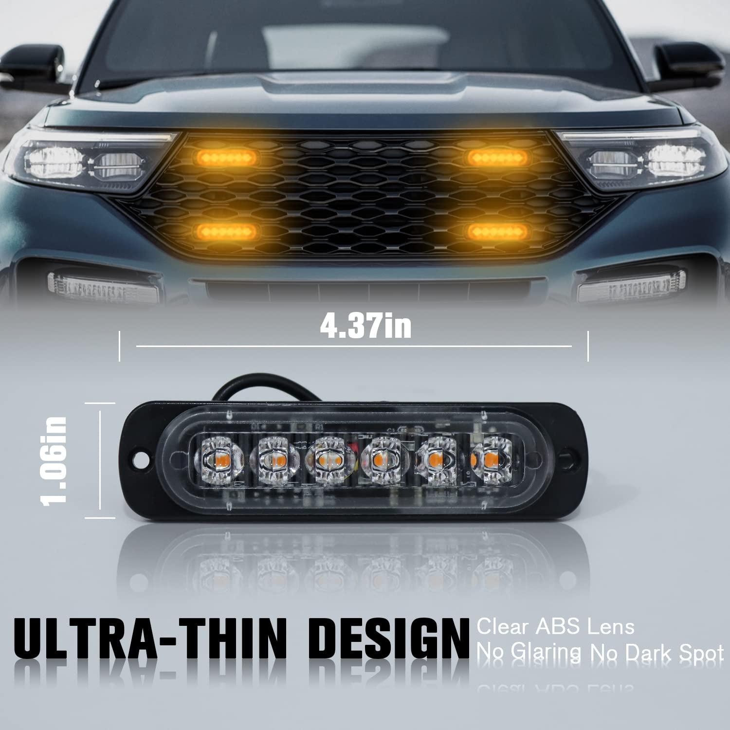 Dibms Led Strobe Warning Lights, 8X Amber Yellow Led Strobe Warning Emergency Flashing Light Caution Construction Hazard Light B